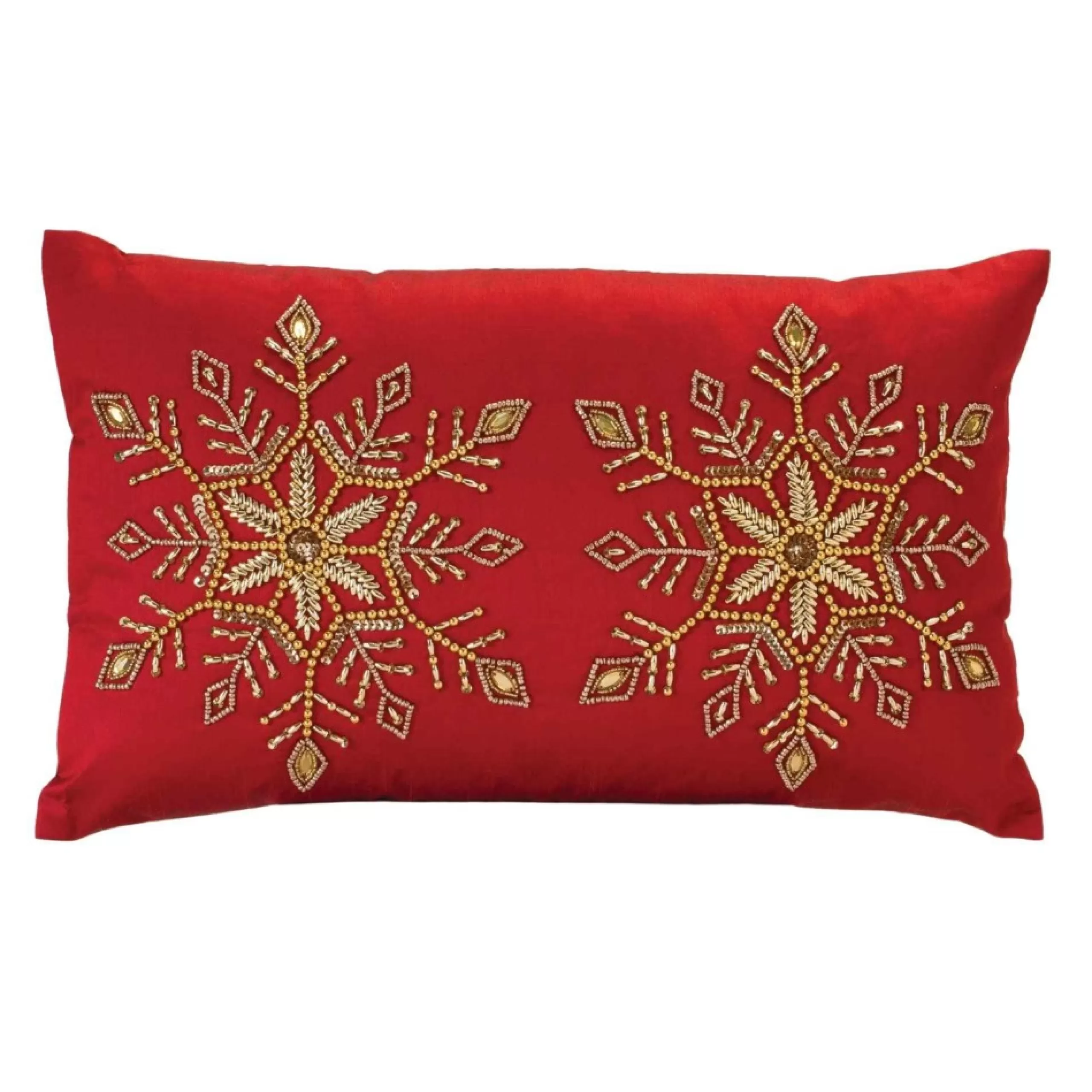 Pillows & Throws*Melrose 19.5" Embroidered Bead Snowflake Rectangular Christmas Throw Pillow