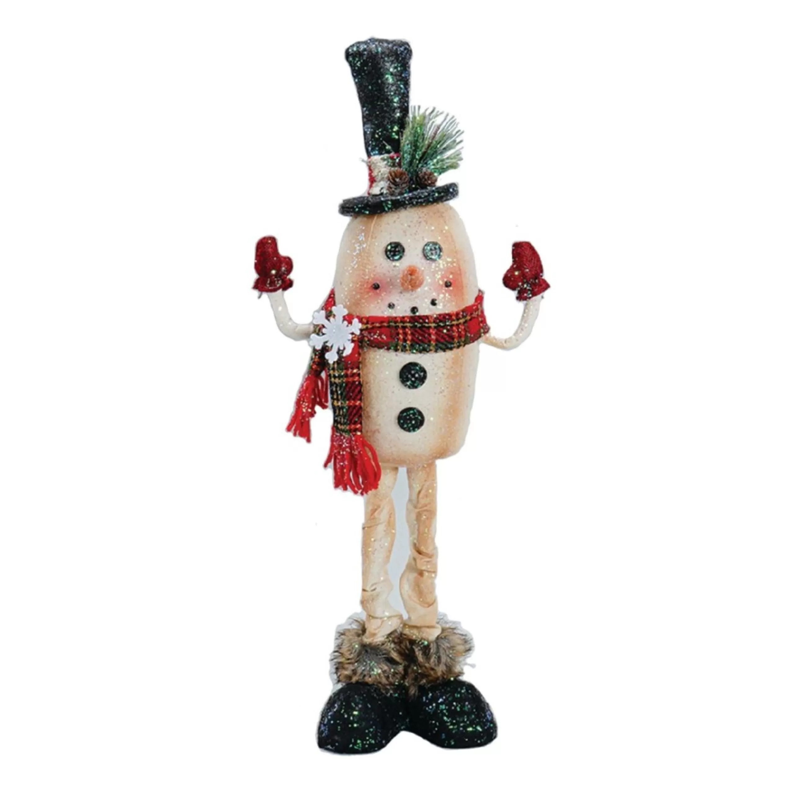 Plush Figures*CC Christmas Decor 19" Glittery Snowman Handstitched Christmas Plush Figurine