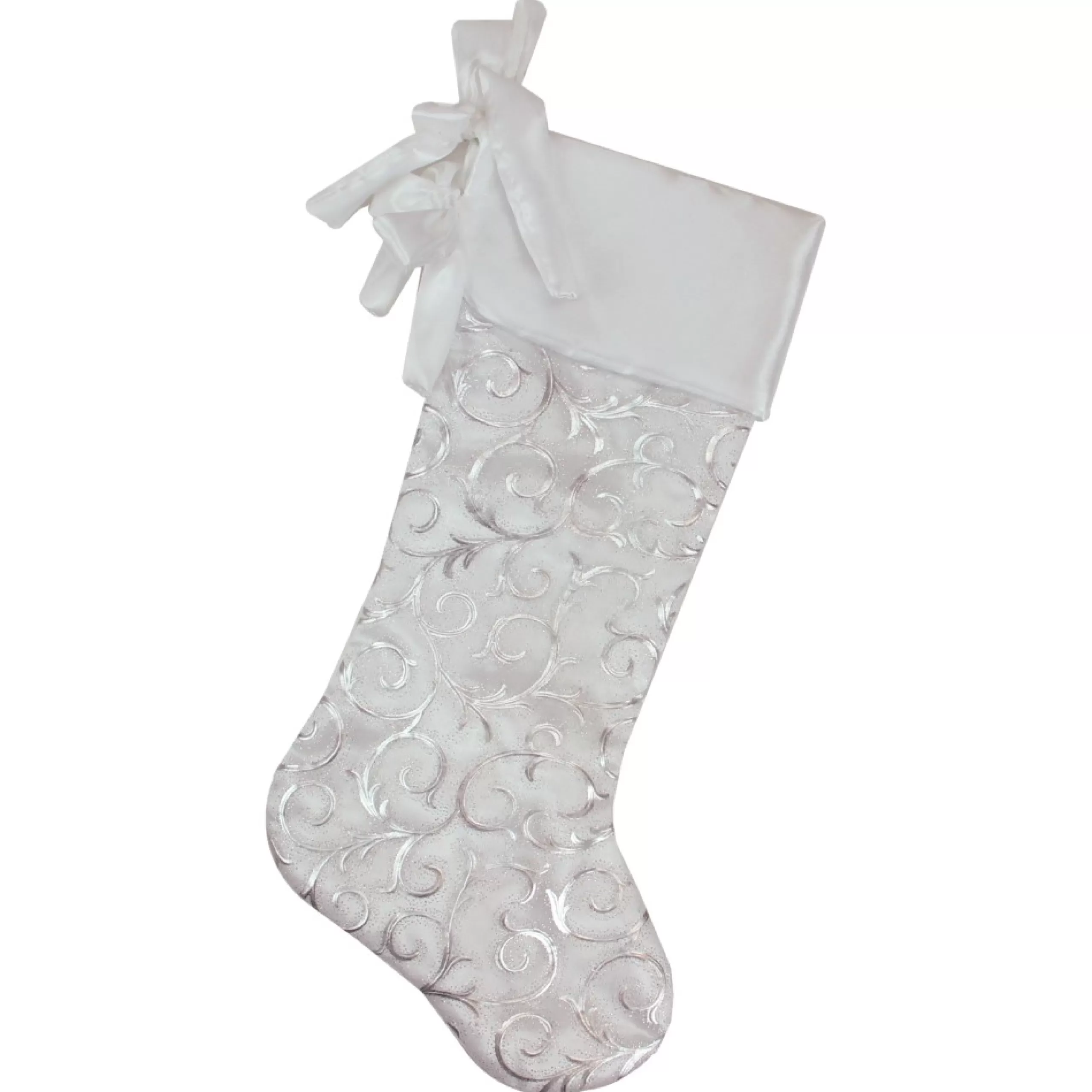 Stockings*Northlight 19" White And Silver Filigree Christmas Stocking With Bows