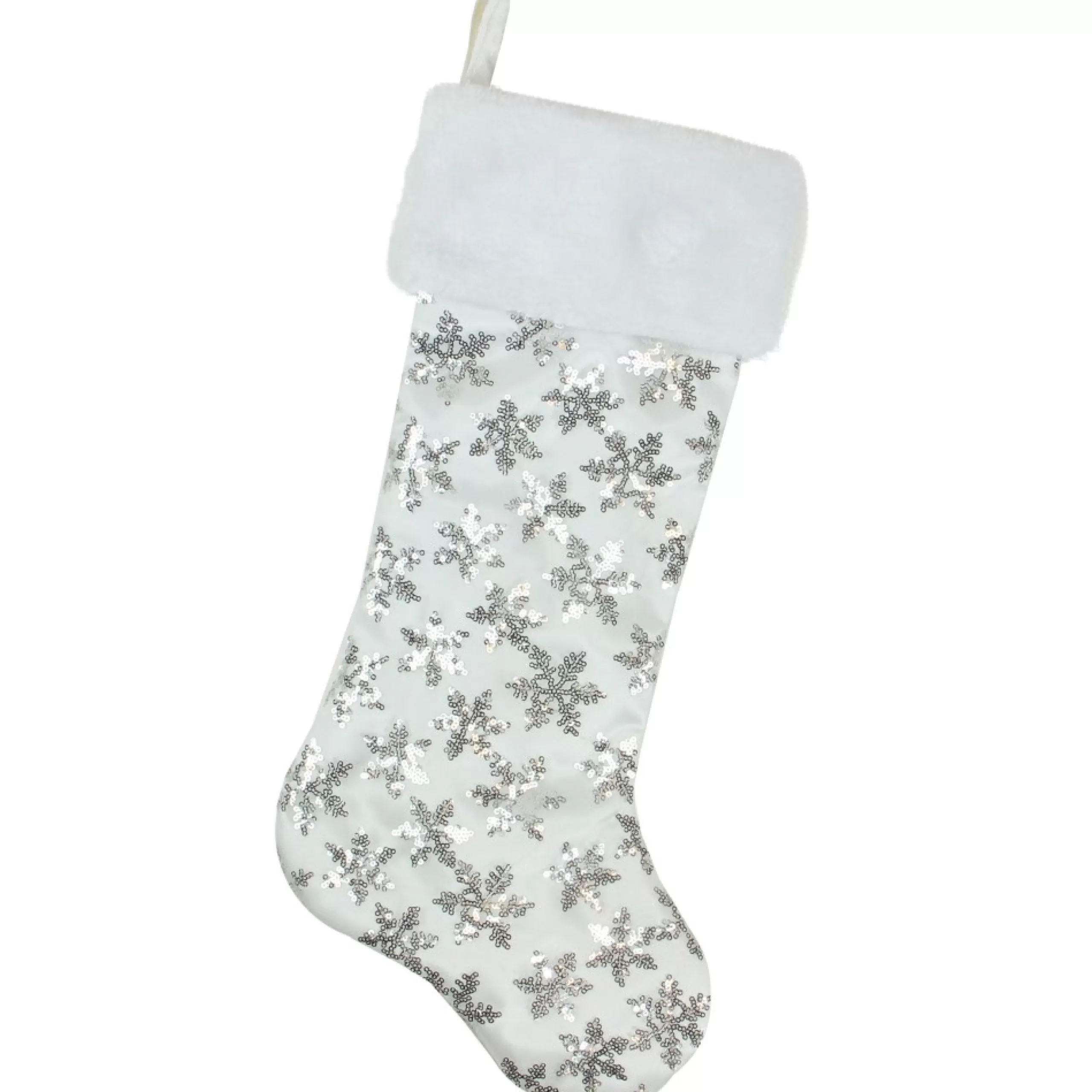 Stockings*Northlight 19 White And Silver Sequin Snowflake Christmas Stocking