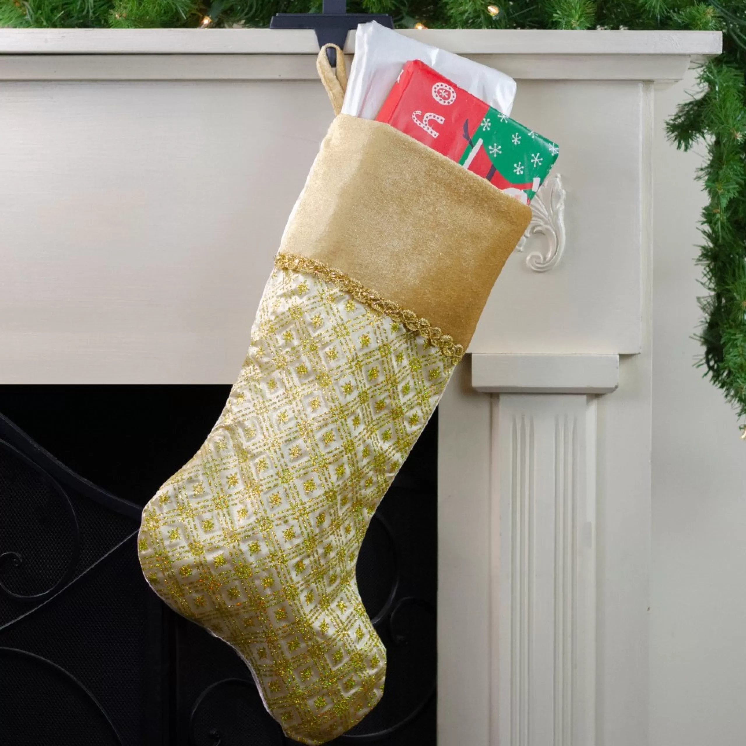 Stockings*Northlight 20.5" Gold And Brown Glitter Star Print Christmas Stocking