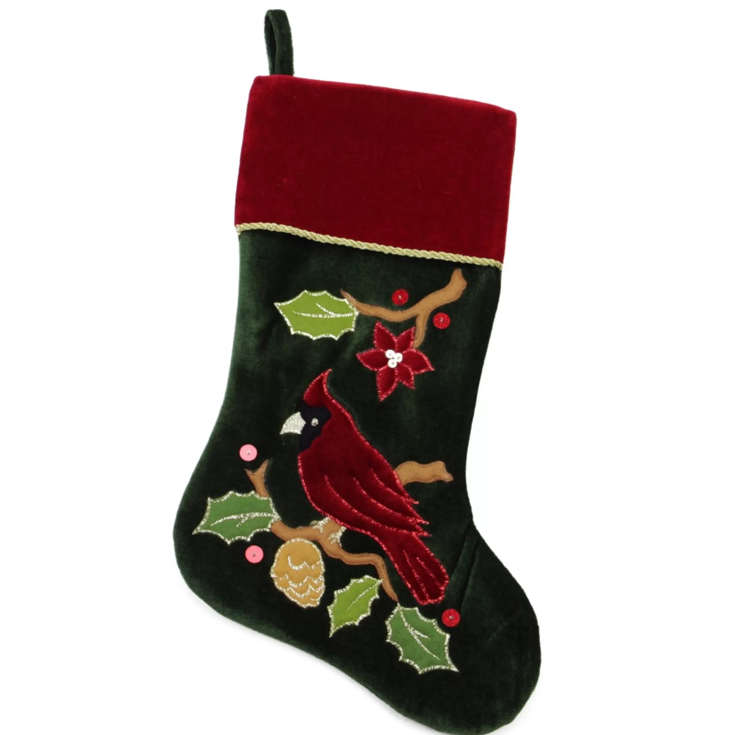 Stockings*Northlight 20.5" Red And Green Cardinal Embroidered Christmas Stocking