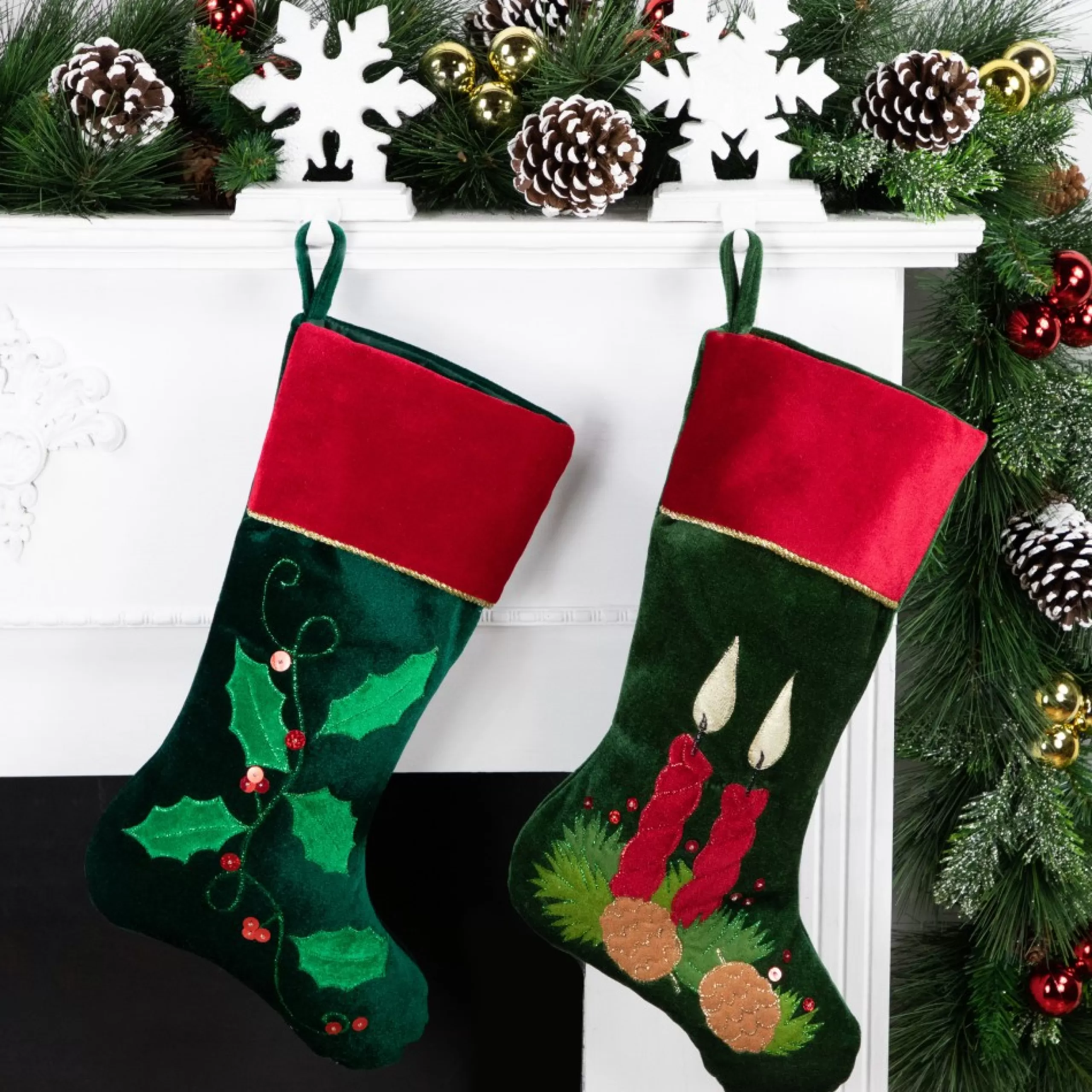 Stockings*Northlight 20" Dark Green And Red Holly Berry Christmas Stocking