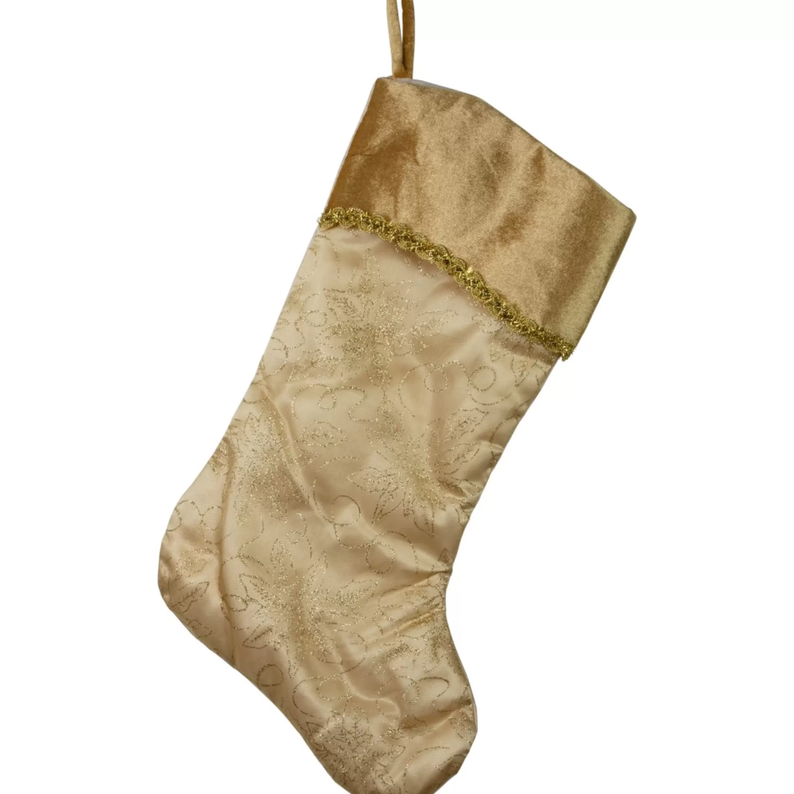 Stockings*Northlight 20" Gold Glittered Poinsettia Christmas Stocking