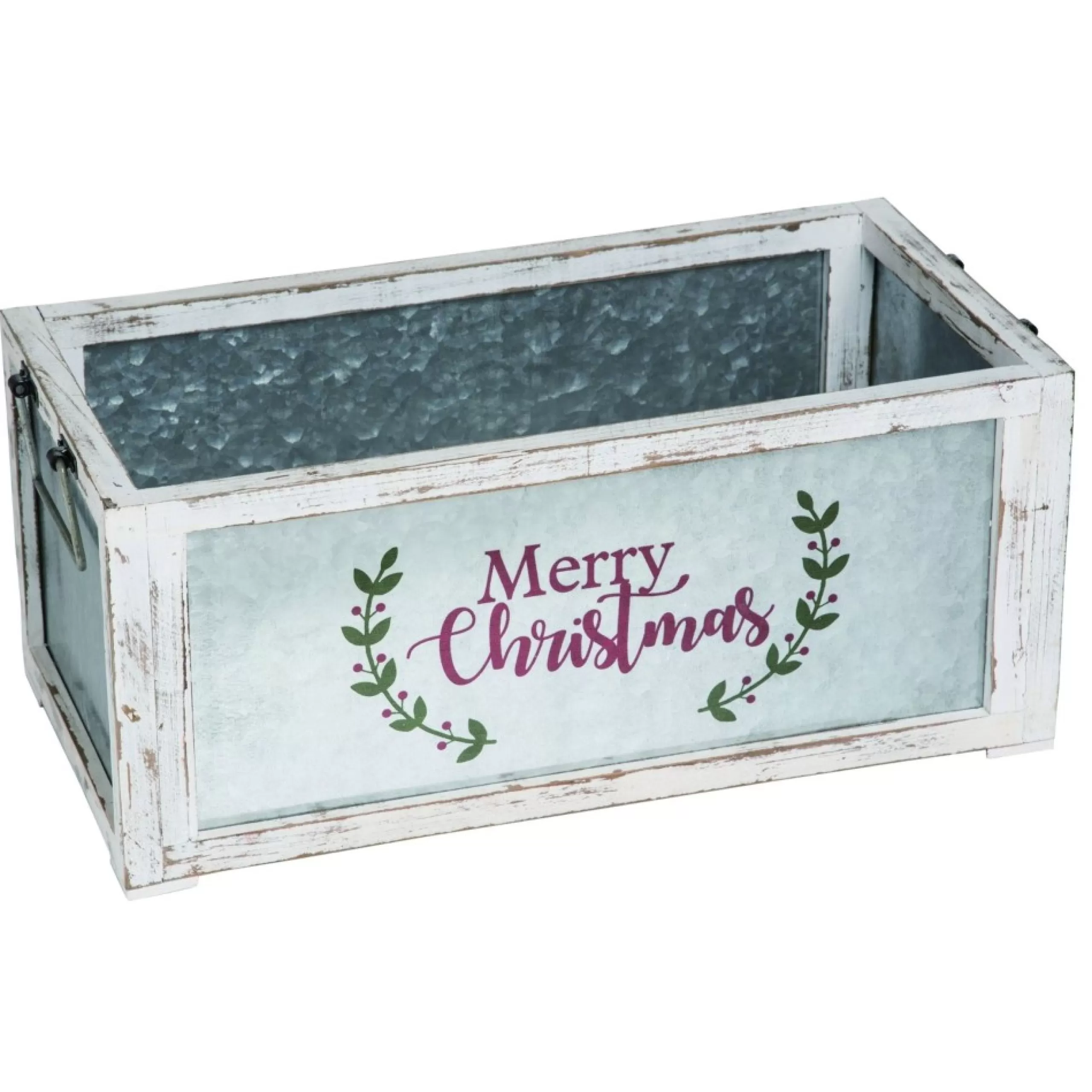 Decoration Storage*Contemporary Home Living 20" Gray And Blue Hand Crafted Christmas Merry Container