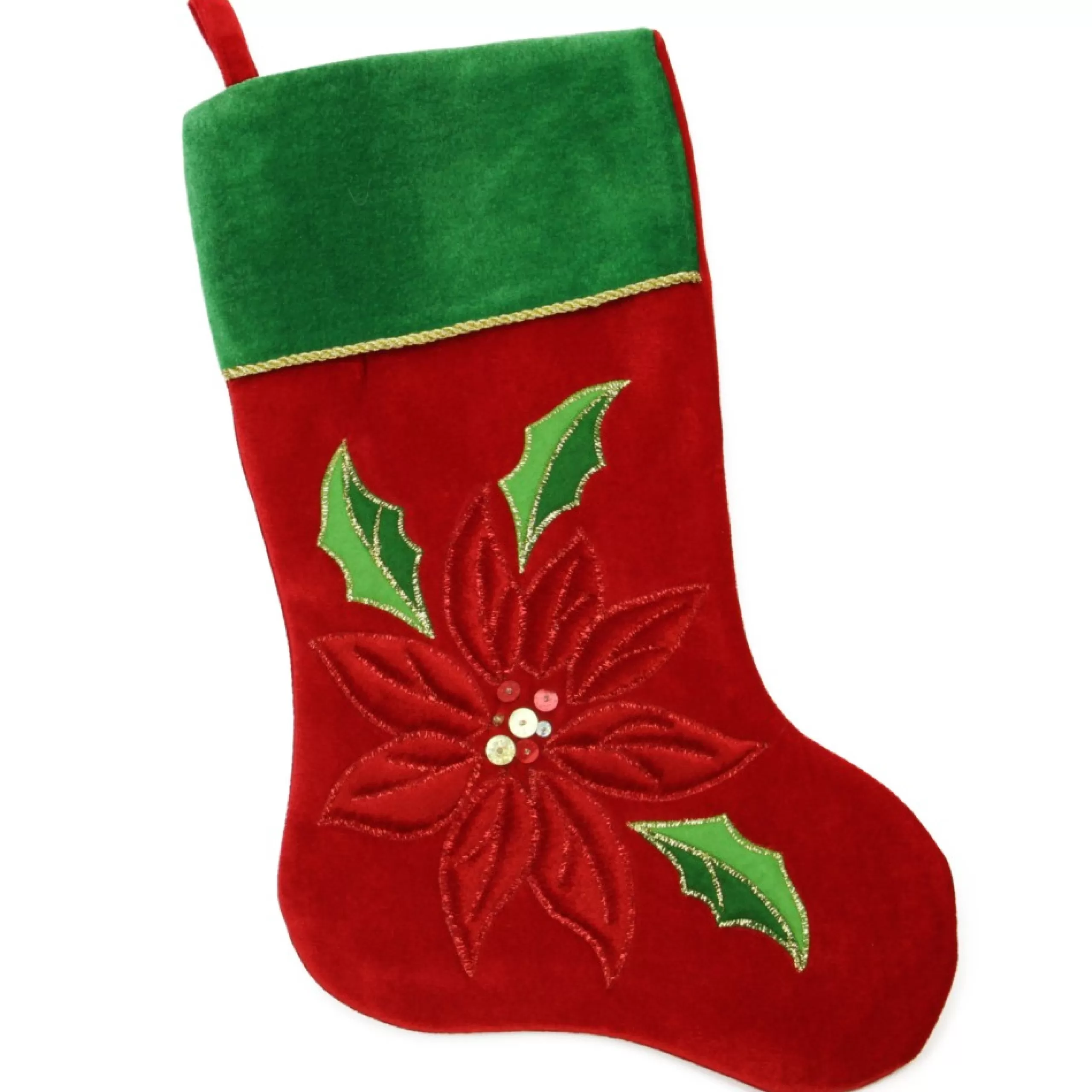 Stockings*Northlight 20" Red And Green Velveteen Sequined Poinsettia Christmas Stocking