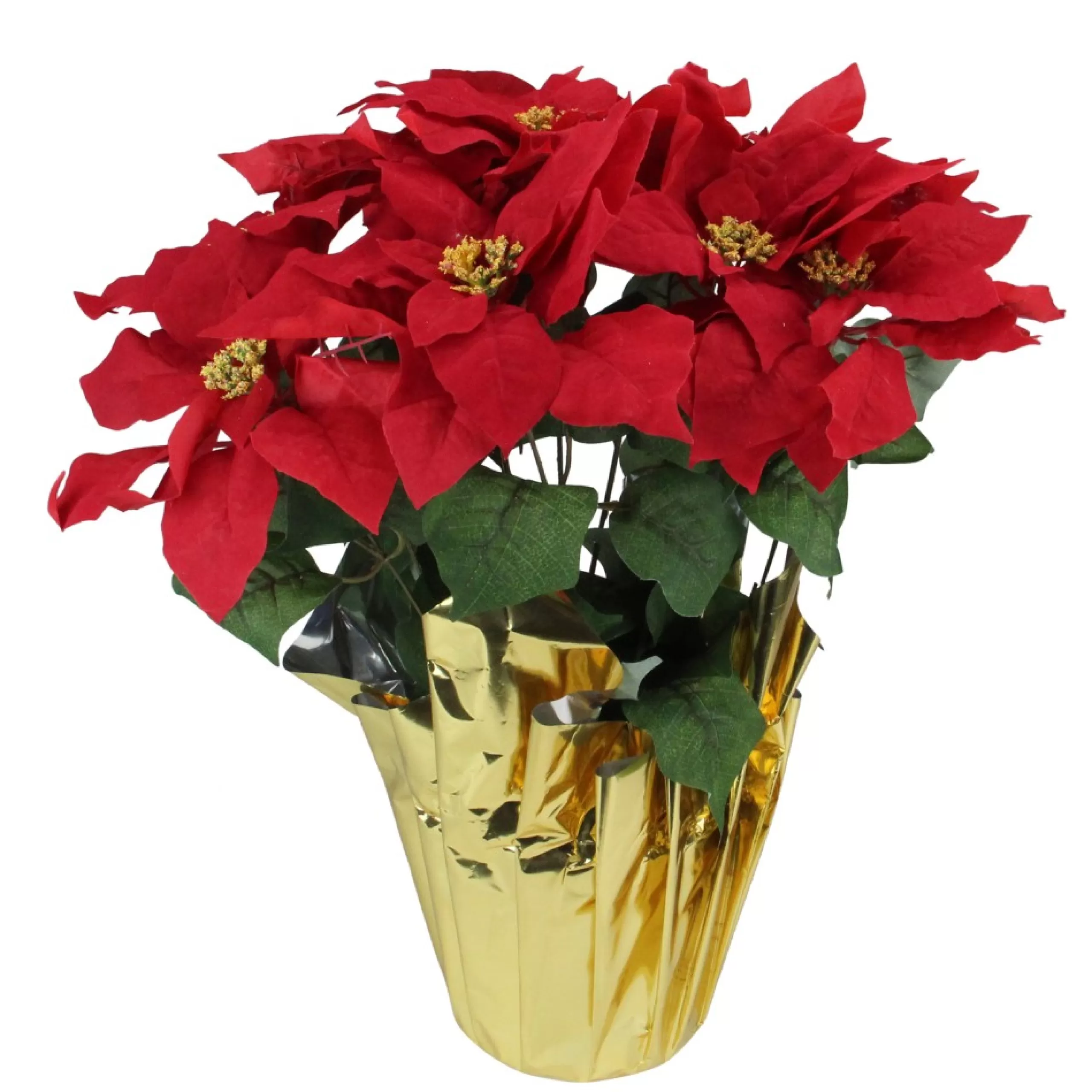 Floral*Northlight 20" Red Artificial Christmas Poinsettia With Gold Wrapped Pot