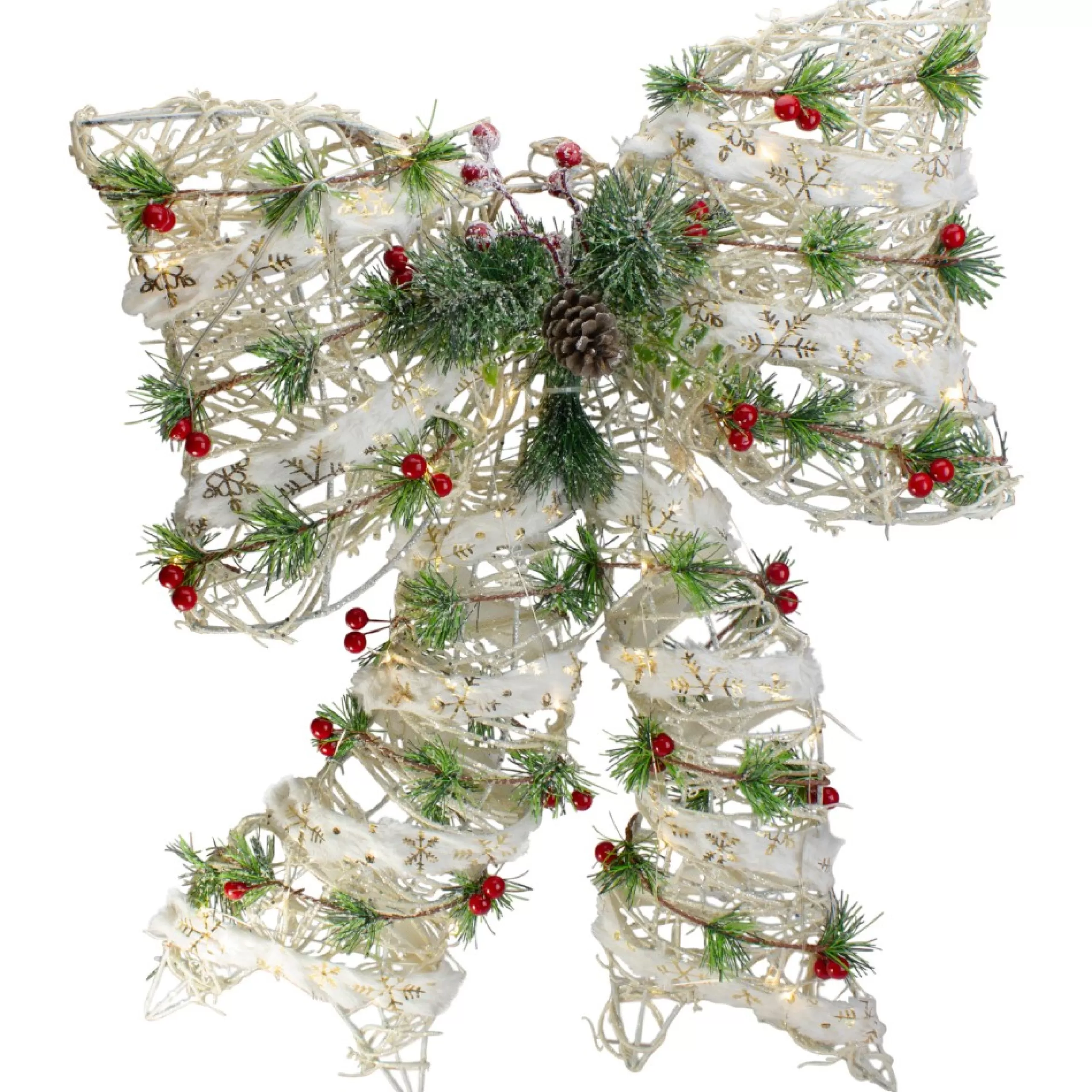 Bows*Northlight 20" White Rattan Berry And Pinecone Christmas Bow