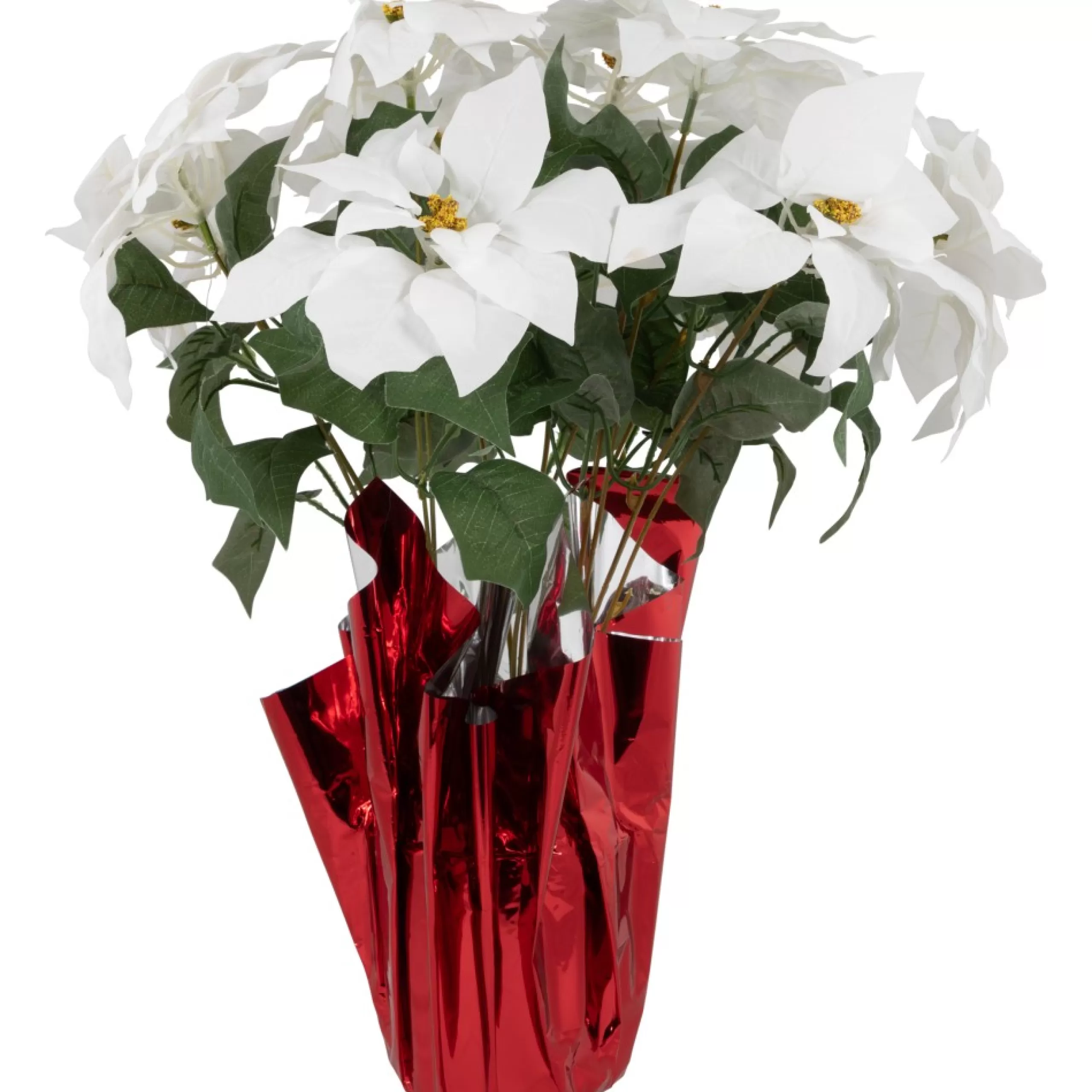 Floral*Northlight 22" White Artificial Christmas Poinsettia With Red Wrapped Pot