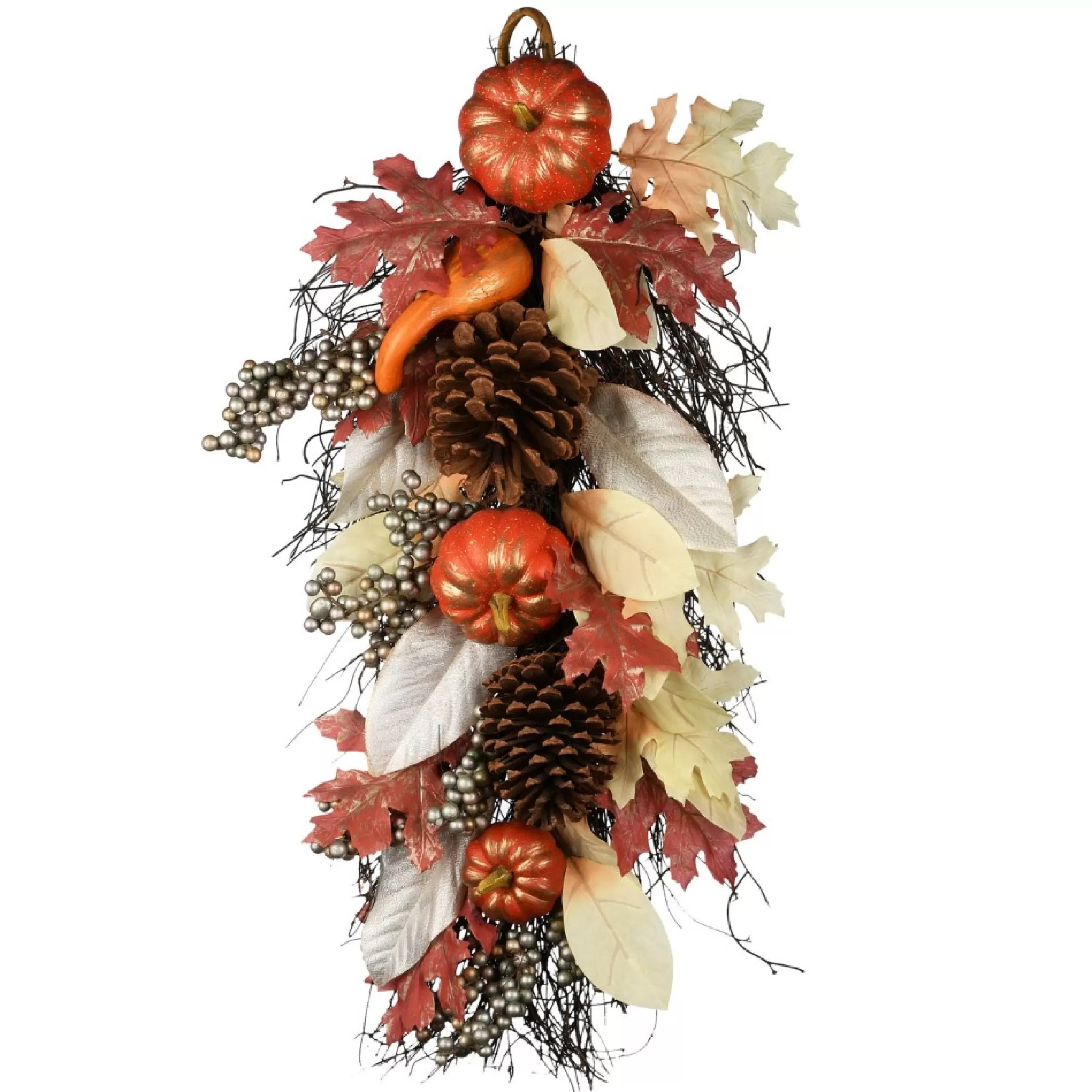 Unlit Teardrops*National Tree Company 24" Maple Leaf And Pinecones Fall Harvest Teardrop Swag