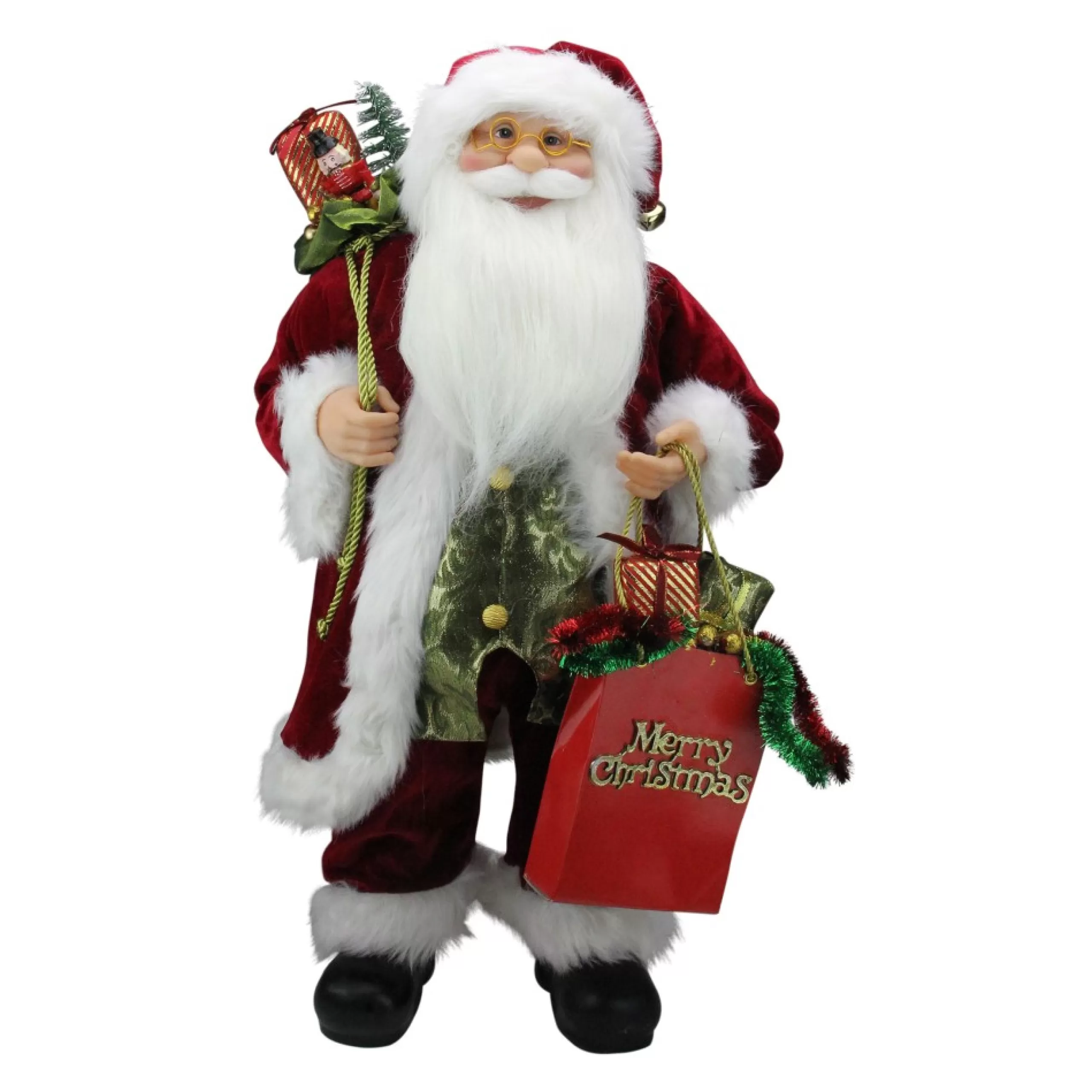 Santa Figures*Northlight 24" Poinsettia Santa Claus With Gift Bag Christmas Figure