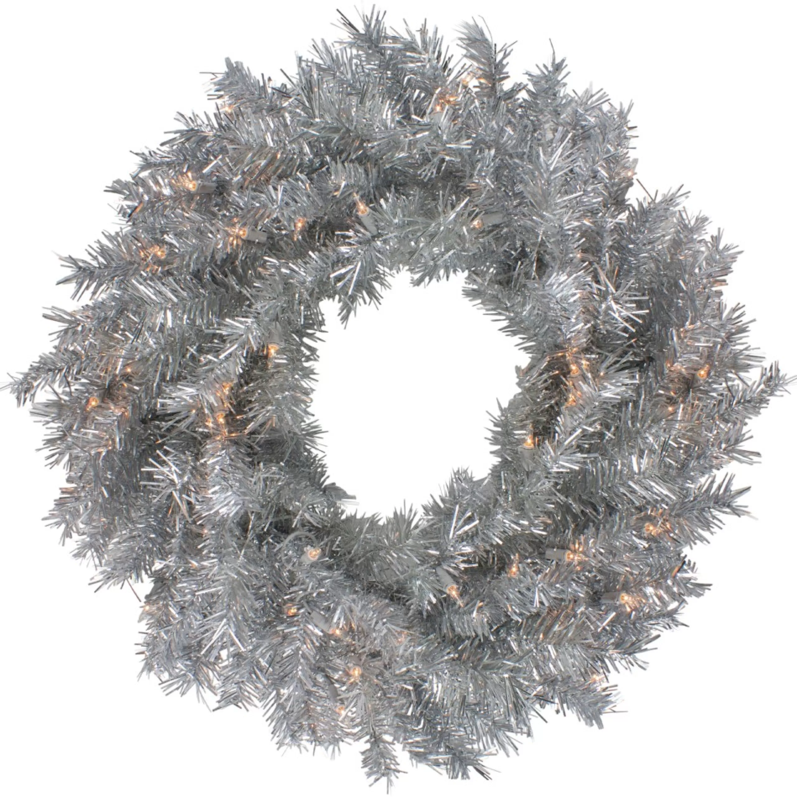 Pre-Lit Wreaths*Northlight 24" Silver Tinsel Artificial Christmas Wreath, Clear Lights