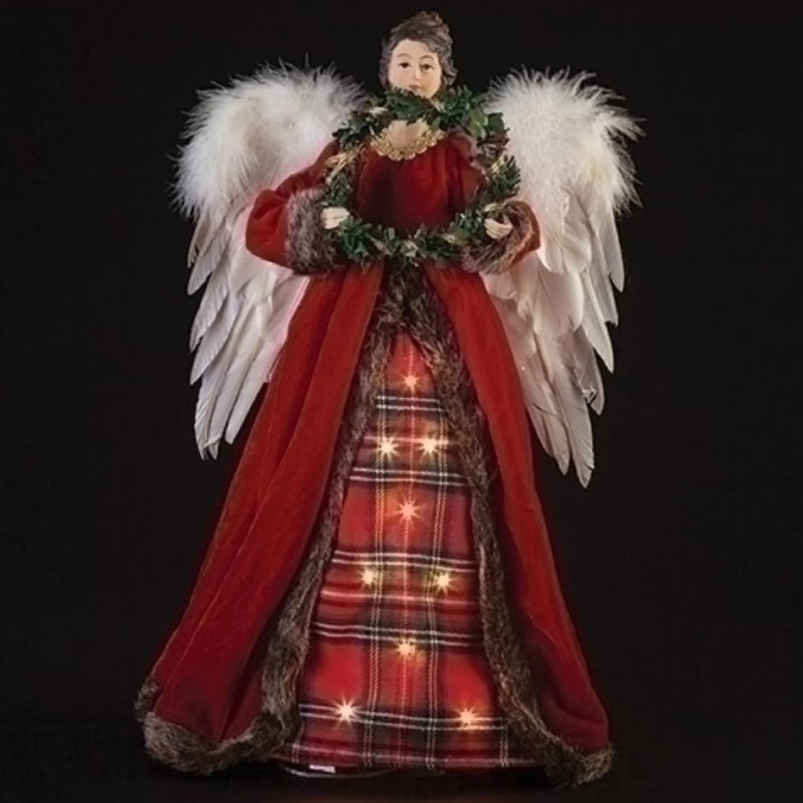 Angel Tree Toppers*Roman 25.5" Led Lighted Plaid Angel Christmas Tree Topper Figurine