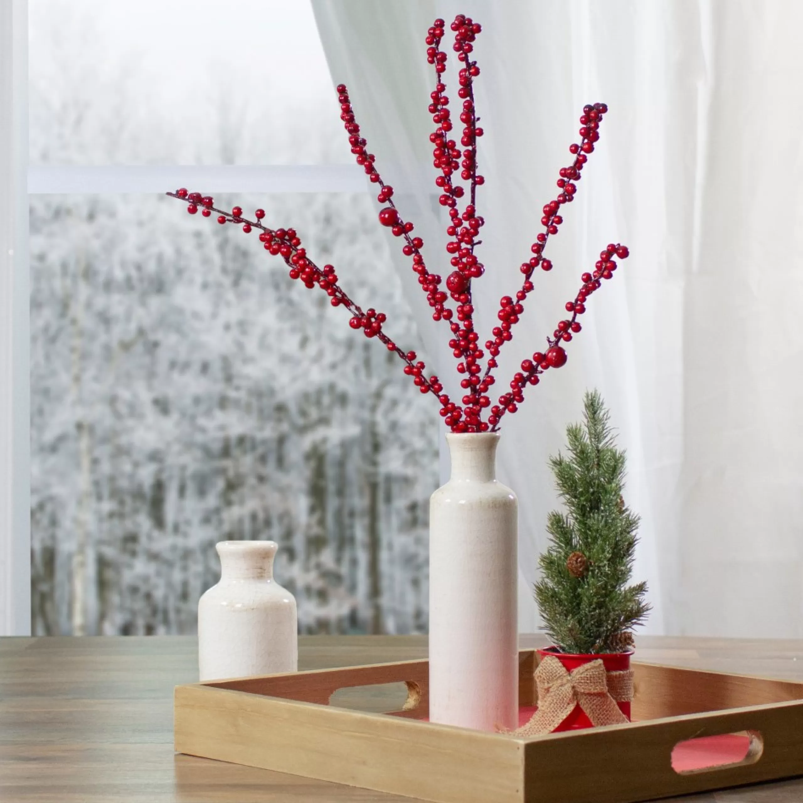 Sprays, Branches & Picks*Northlight 25-Inch Red Berries Artificial Christmas Twig Branch Spray