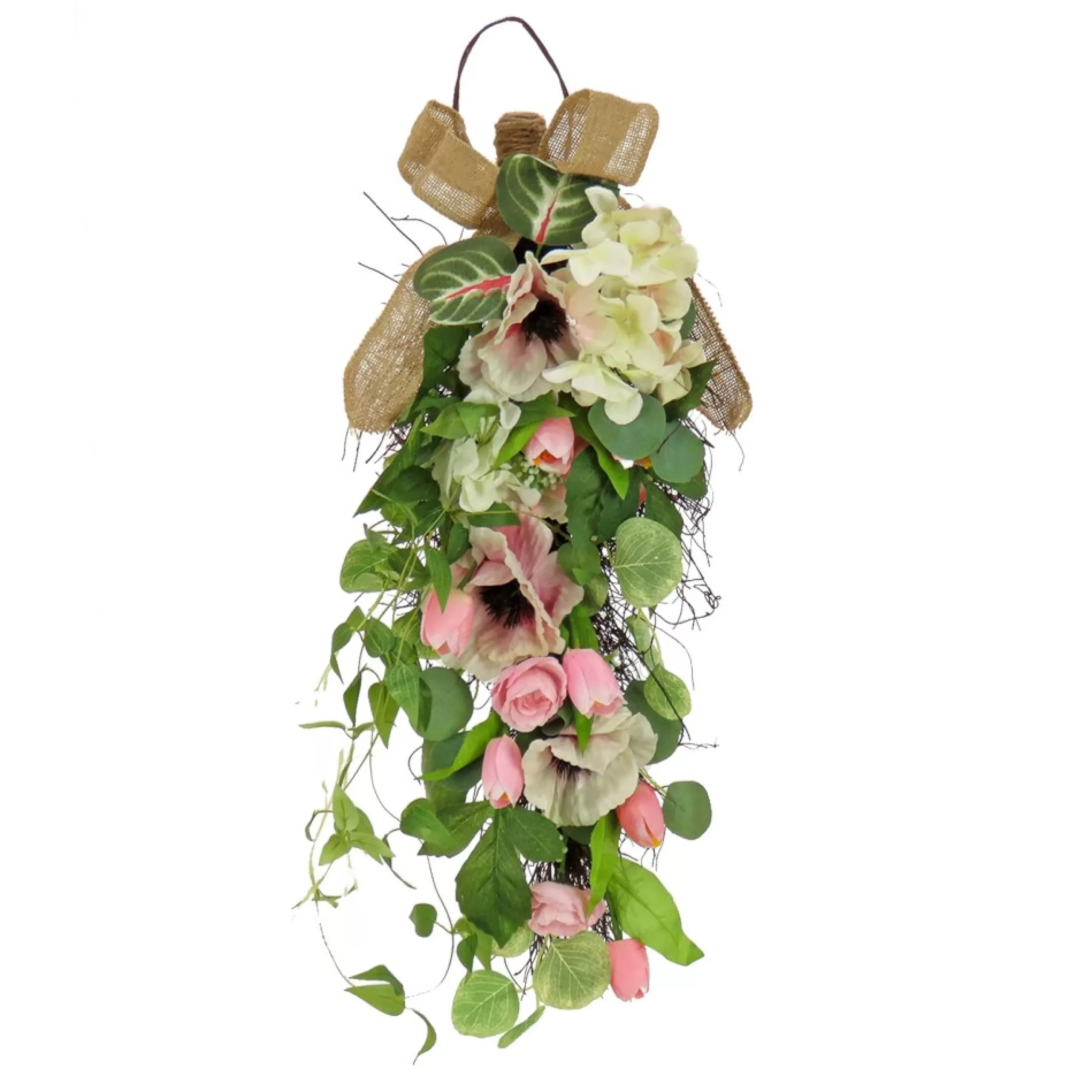 Unlit Swags*National Tree Company 26" Hydrangeas Tulips And Eucalyptus Artificial Teardrop Swag, Unlit