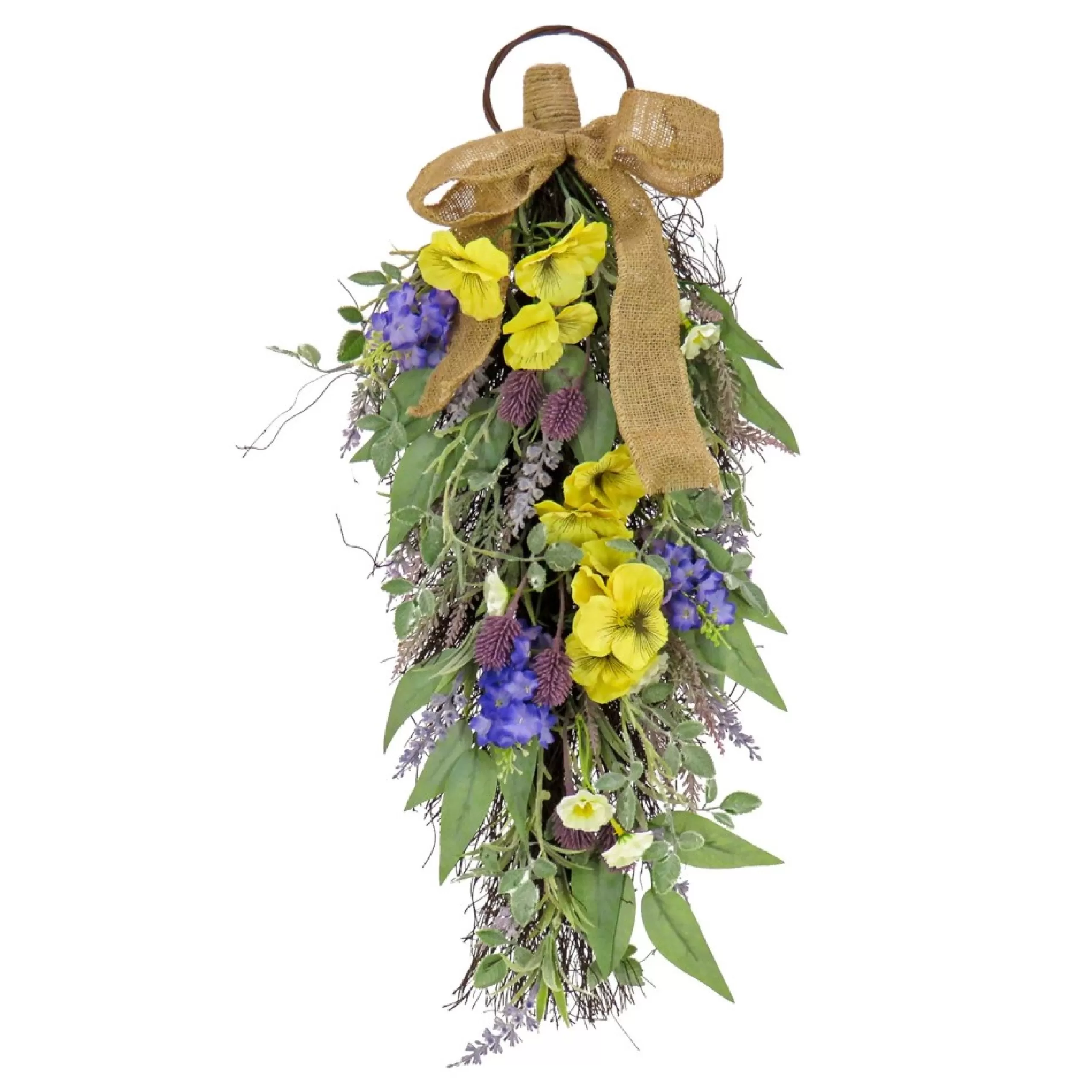 Unlit Teardrops*National Tree Company 26" Pansy And Lavender Artificial Teardrop Swag, Unlit