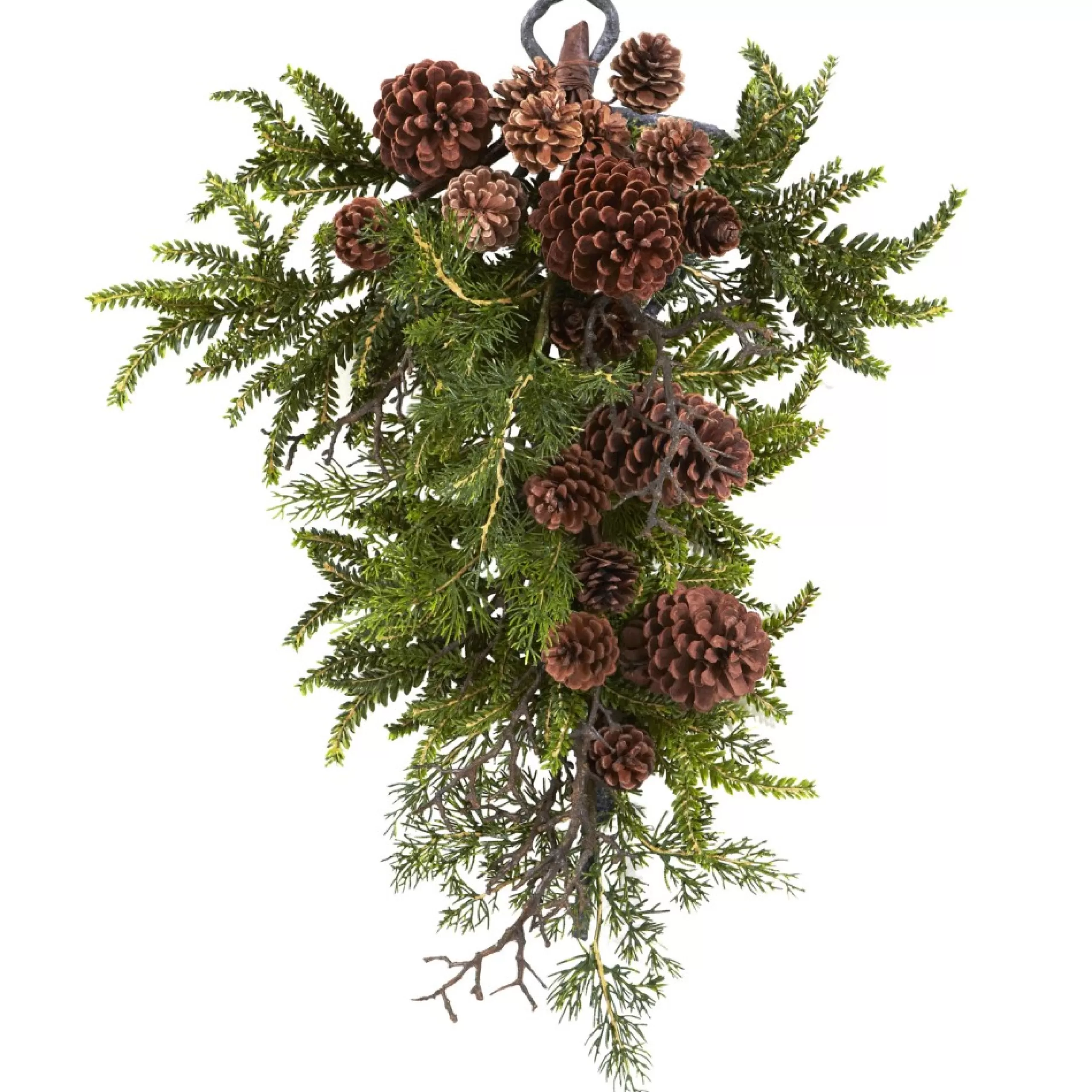 Unlit Teardrops*Nearly Natural 26" Pinecone Artificial Christmas Teardrop Swag, Unlit