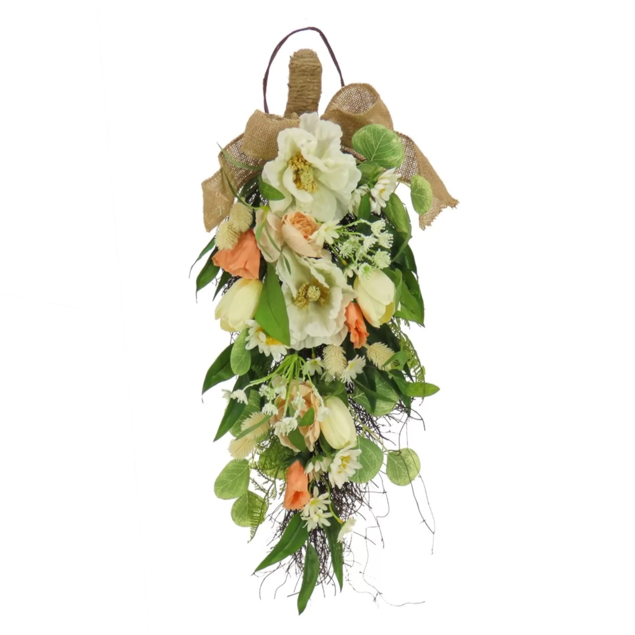 Unlit Swags*National Tree Company 26" Tulips Poppies And Buttercups Artificial Teardrop Swag, Unlit