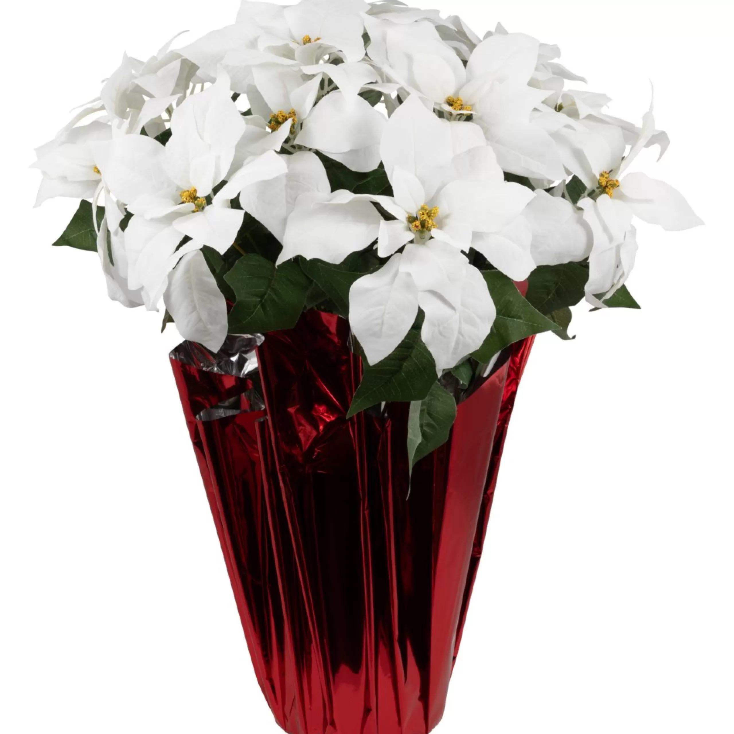 Floral*Northlight 26" White Artificial Christmas Poinsettia With Red Wrapped Base