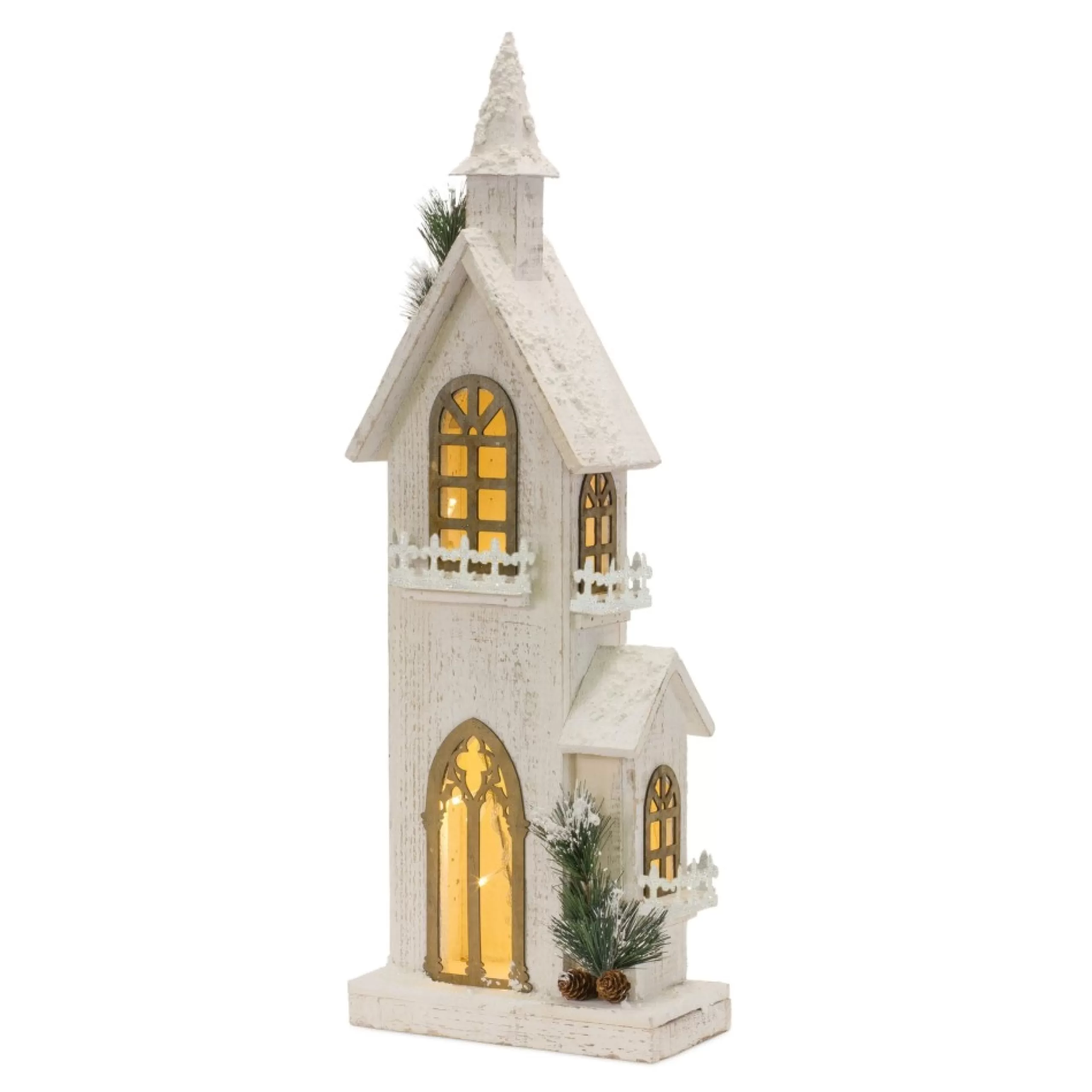 Christmas Villages*Melrose 27" White And Brown Led Lighted Christmas Winter Church