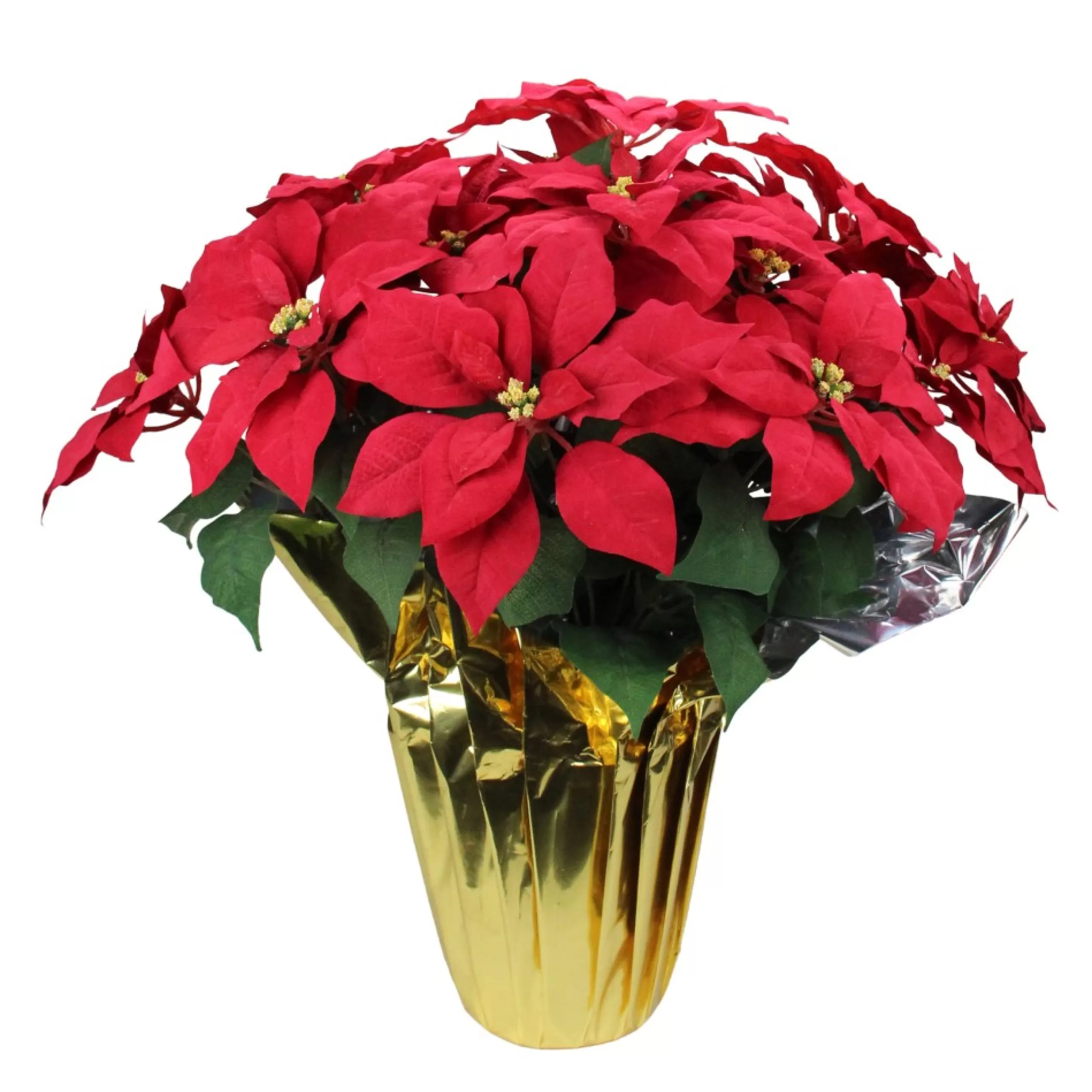 Floral*Northlight 28" Red Artificial Christmas Poinsettia With Gold Wrapped Pot