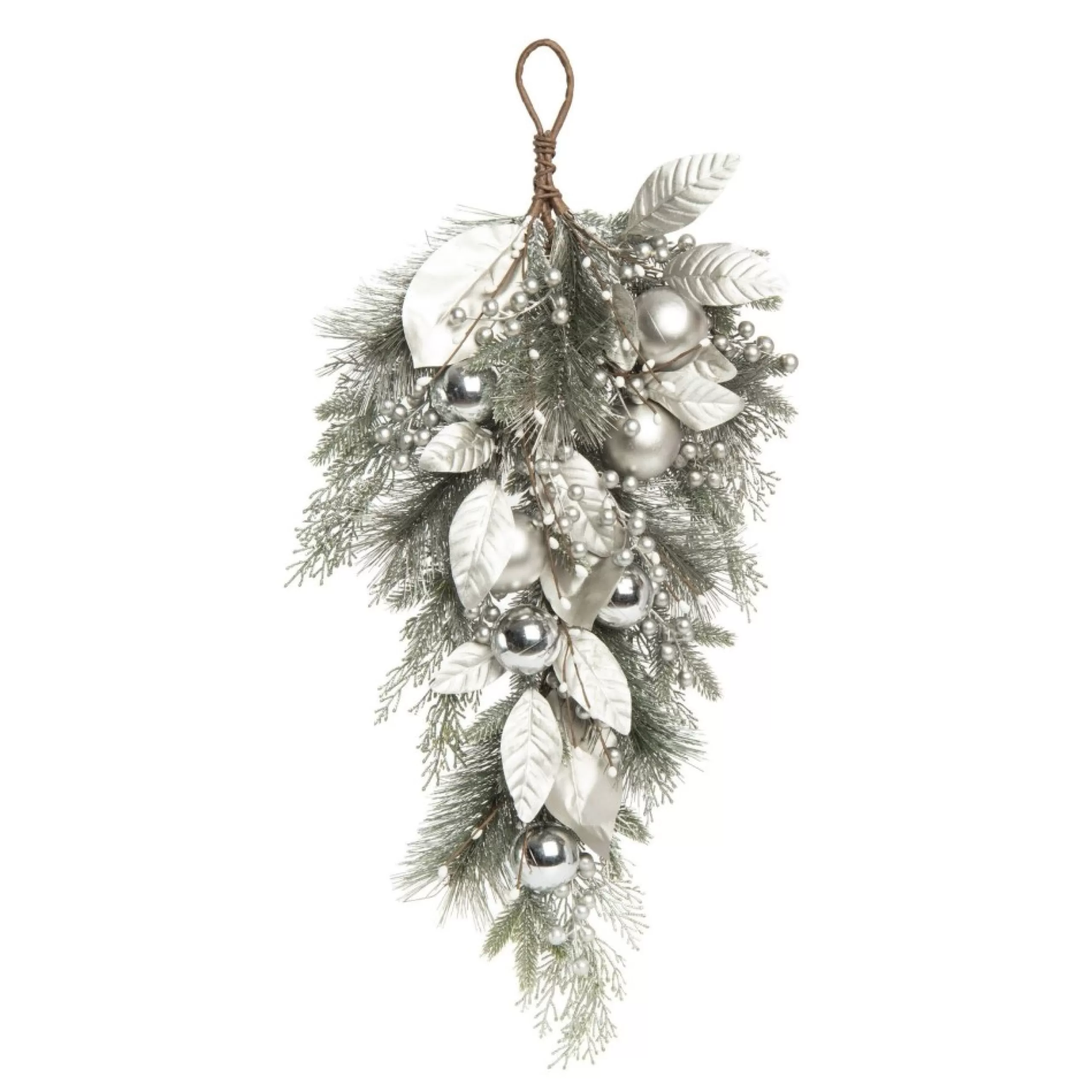 Unlit Teardrops*Contemporary Home Living 29" Silver And Green Artificial Christmas Teardrop Swag, Unlit