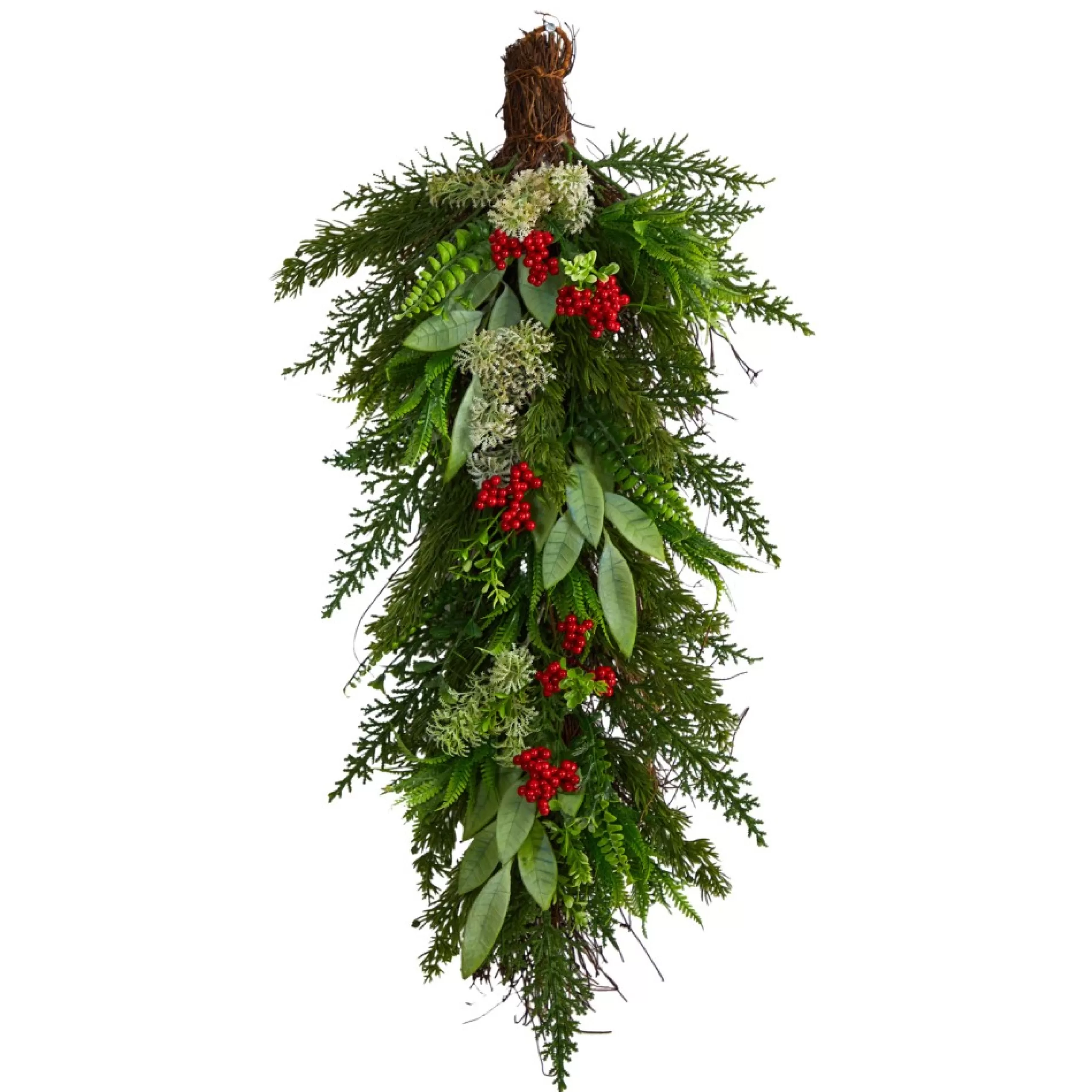 Unlit Swags*Nearly Natural 30" Cedar And Berry Artificial Christmas Teardrop Swag, Unlit