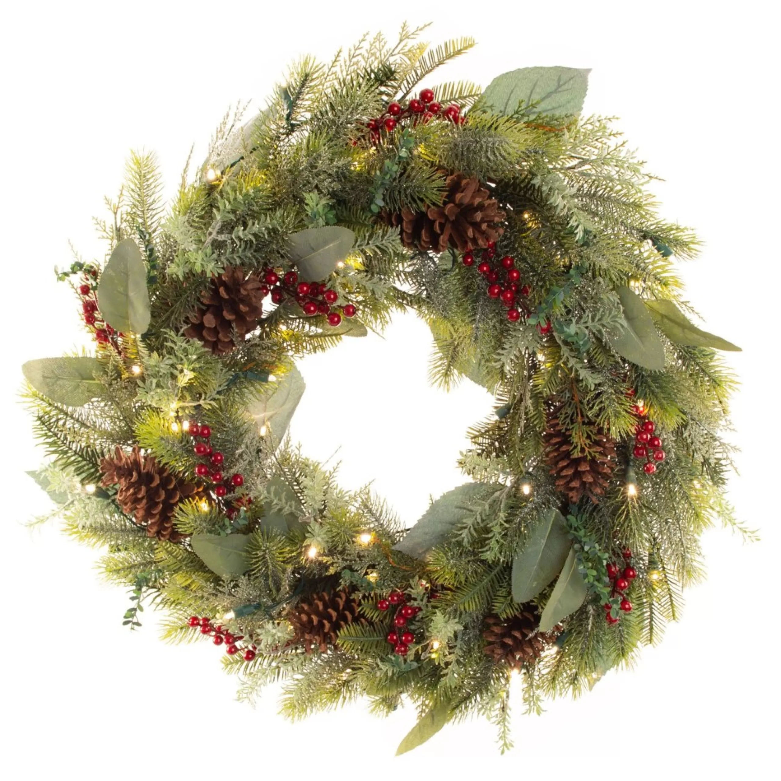 Specialty Wreaths*Village Lighting Co. 30" Green Christmas Winter Frost Led Artificial Wreath - Pre-Lit