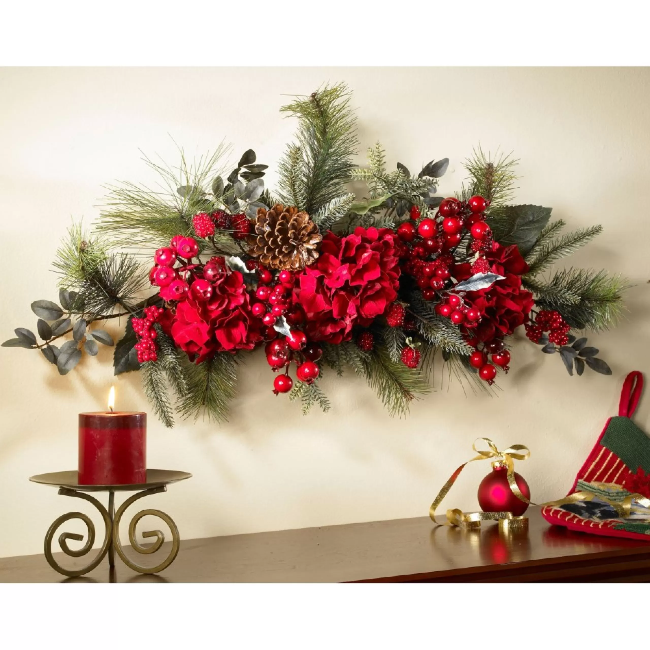 Unlit Swags*Nearly Natural 30" Hydrangea And Berries Artificial Christmas Swag, Unlit