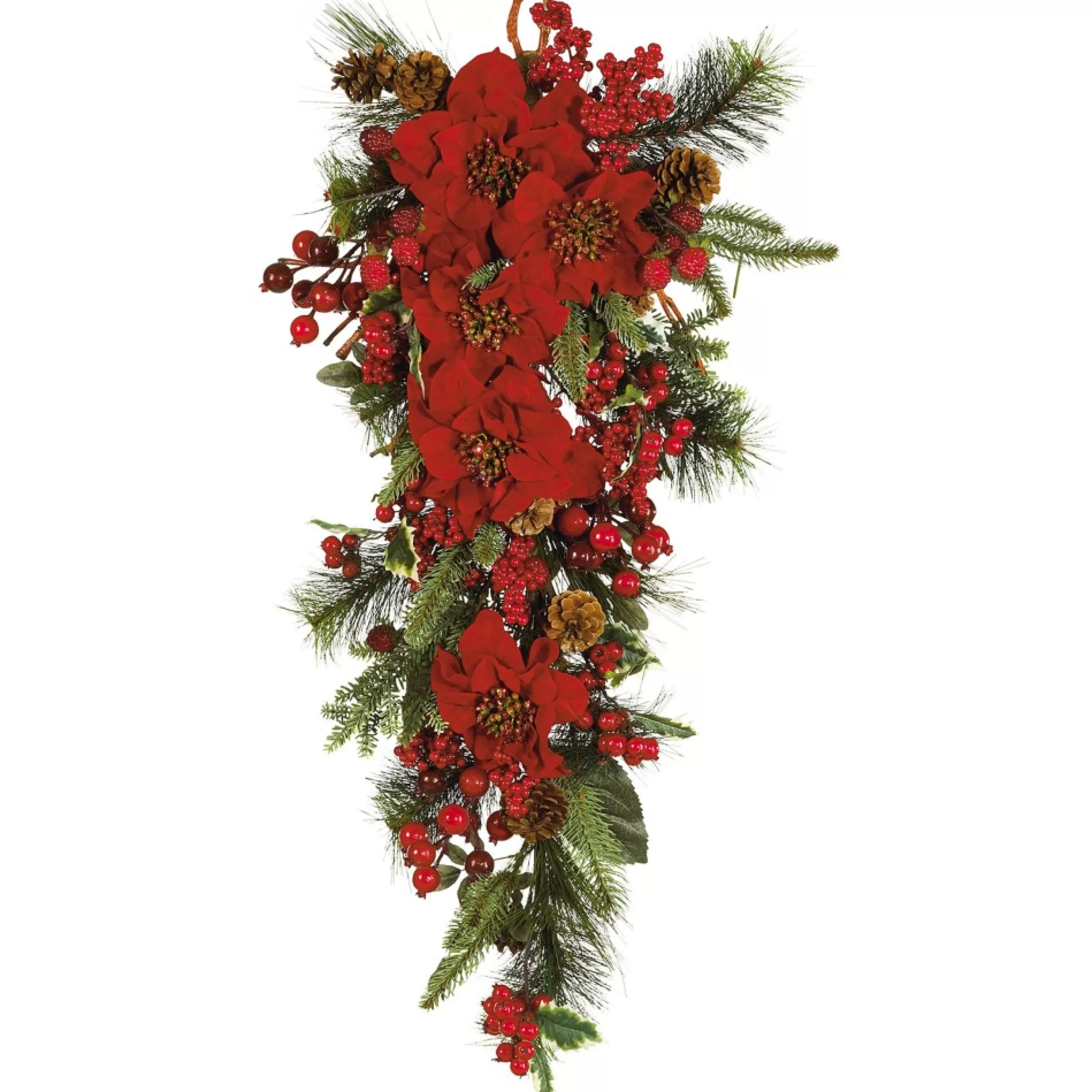 Unlit Swags*Nearly Natural 30" Poinsettia Artificial Christmas Teardrop Swag, Unlit