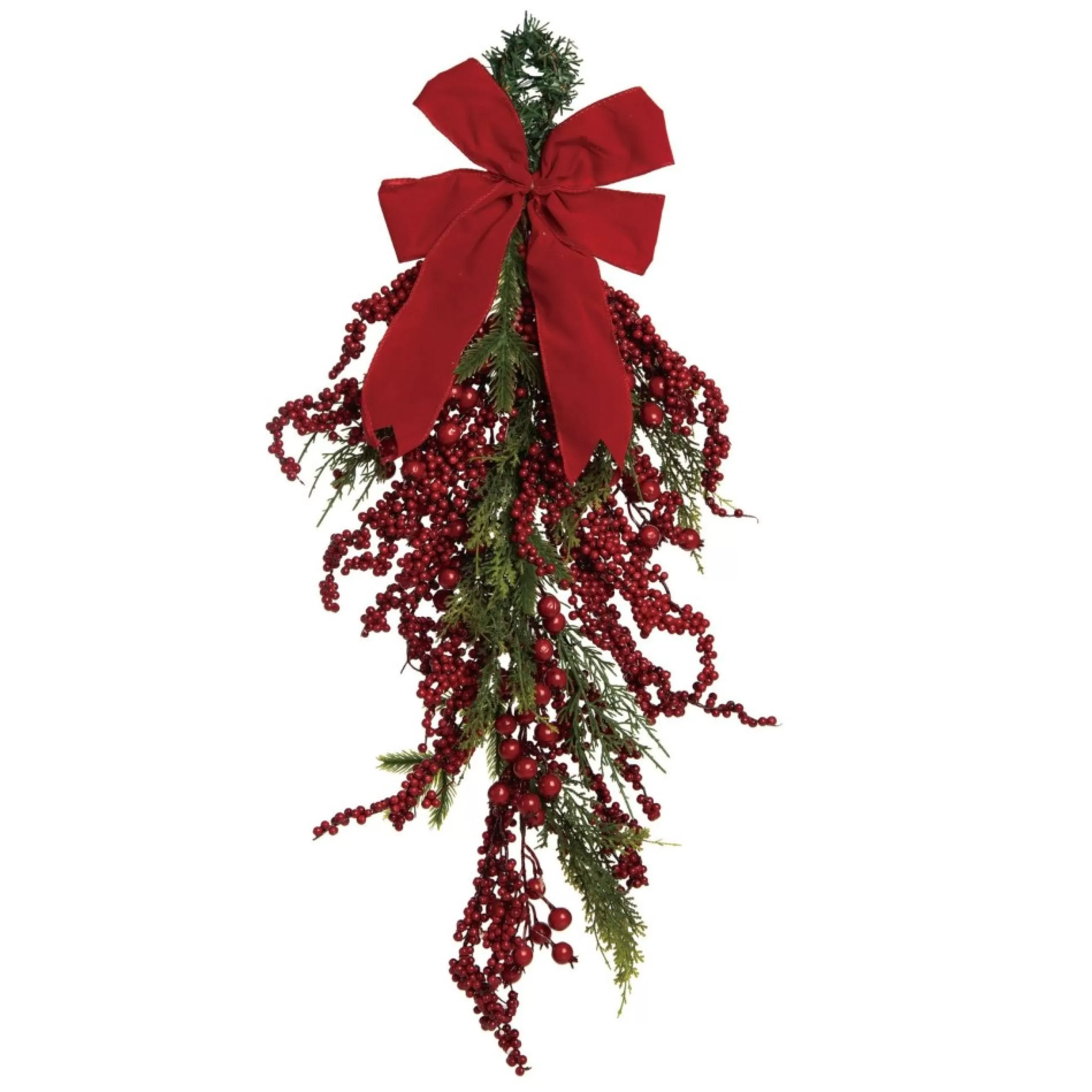 Unlit Teardrops*Contemporary Home Living 30" Red Berry And Bow Christmas Teardrop Swag, Unlit