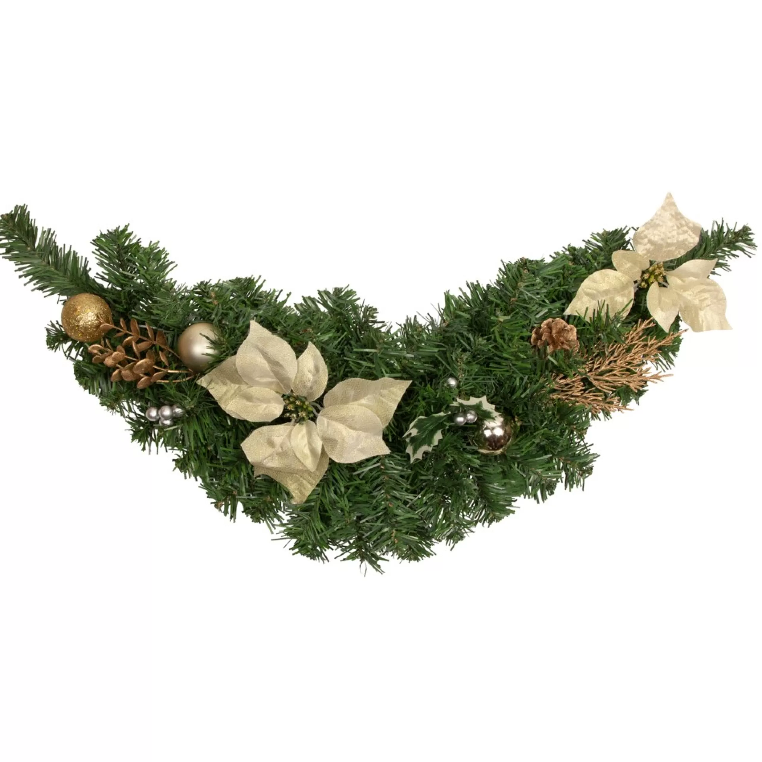 Unlit Swags*Northlight 32" Gold Poinsettia And Pinecone Artificial Christmas Swag, Unlit