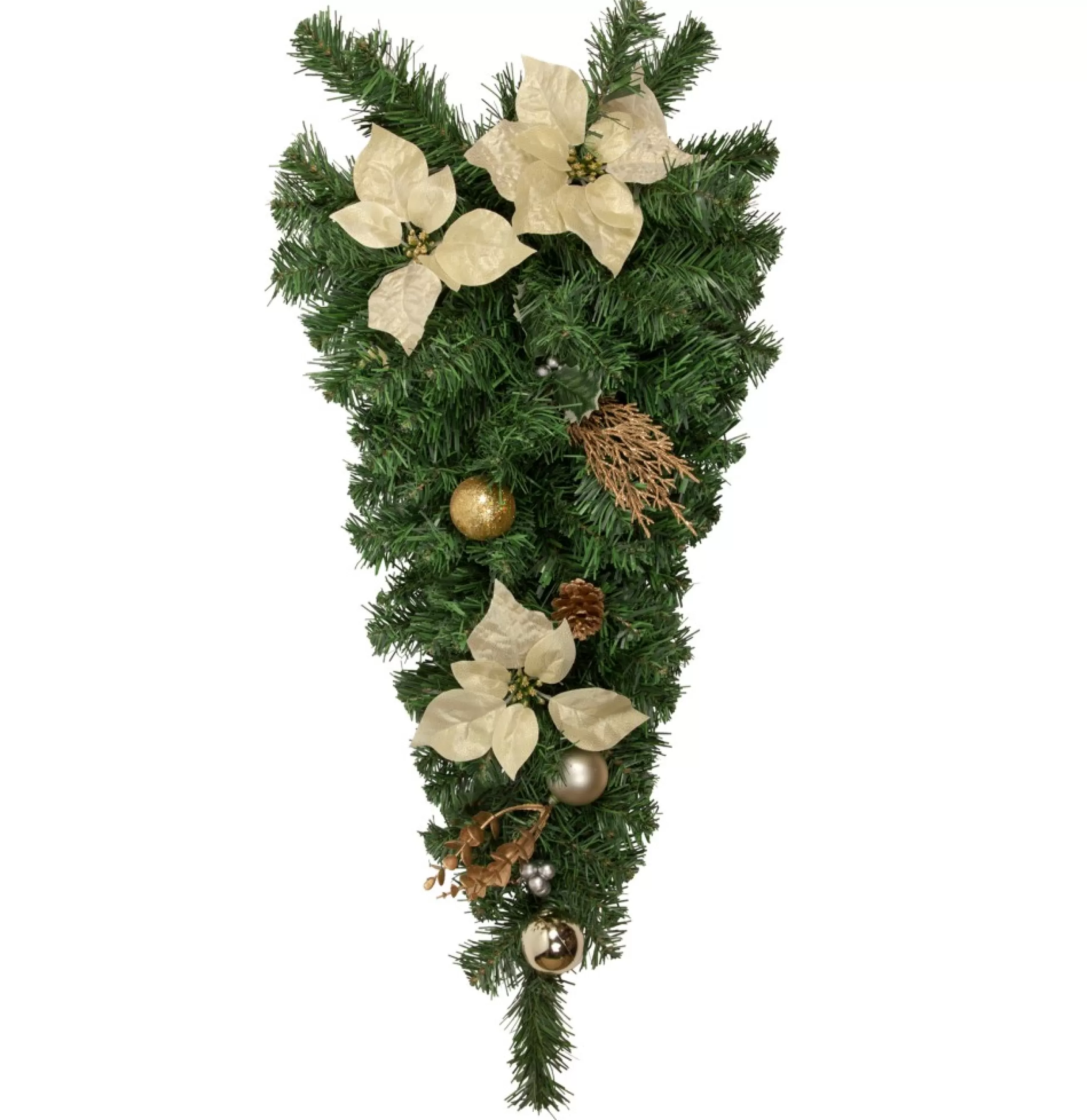 Unlit Teardrops*Northlight 32" Gold Poinsettia Artificial Christmas Teardrop Swag, Unlit