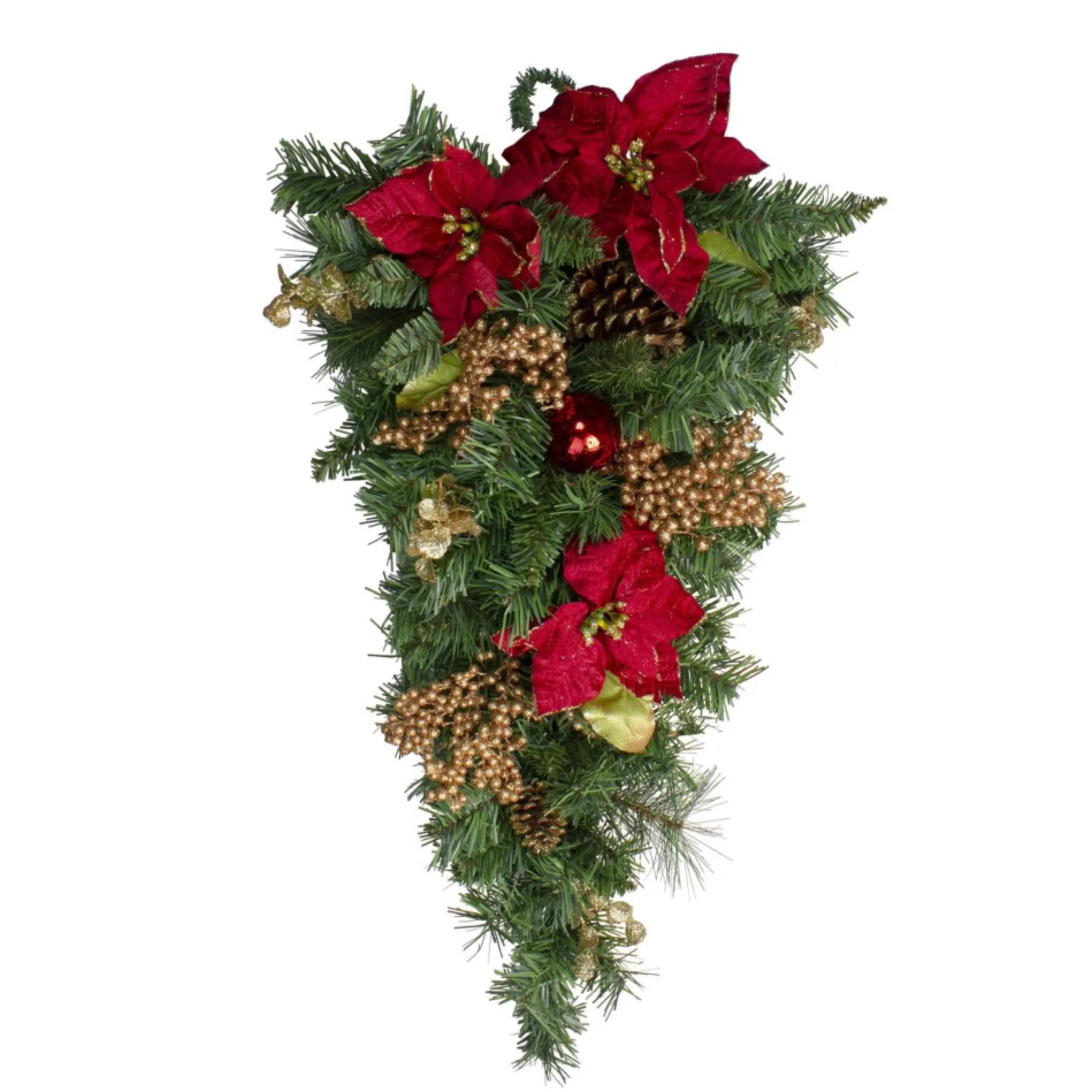 Unlit Teardrops*Northlight 32" Pine And Poinsettias Artificial Christmas Teardrop Swag - Unlit