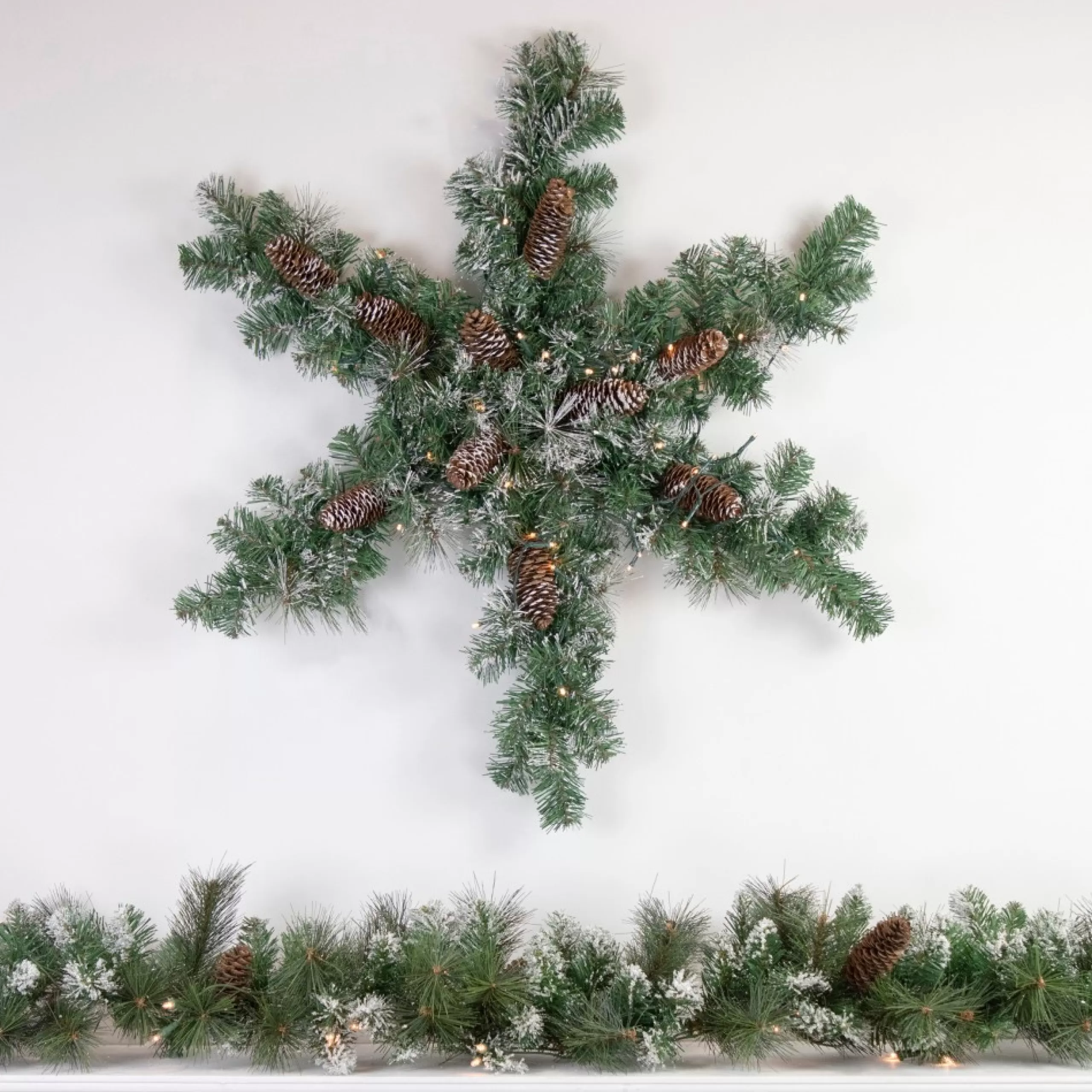 Specialty Wreaths*Northlight 32" Pre-Lit Artificial Frosted Mixed Pine Christmas Snowflake Wreath