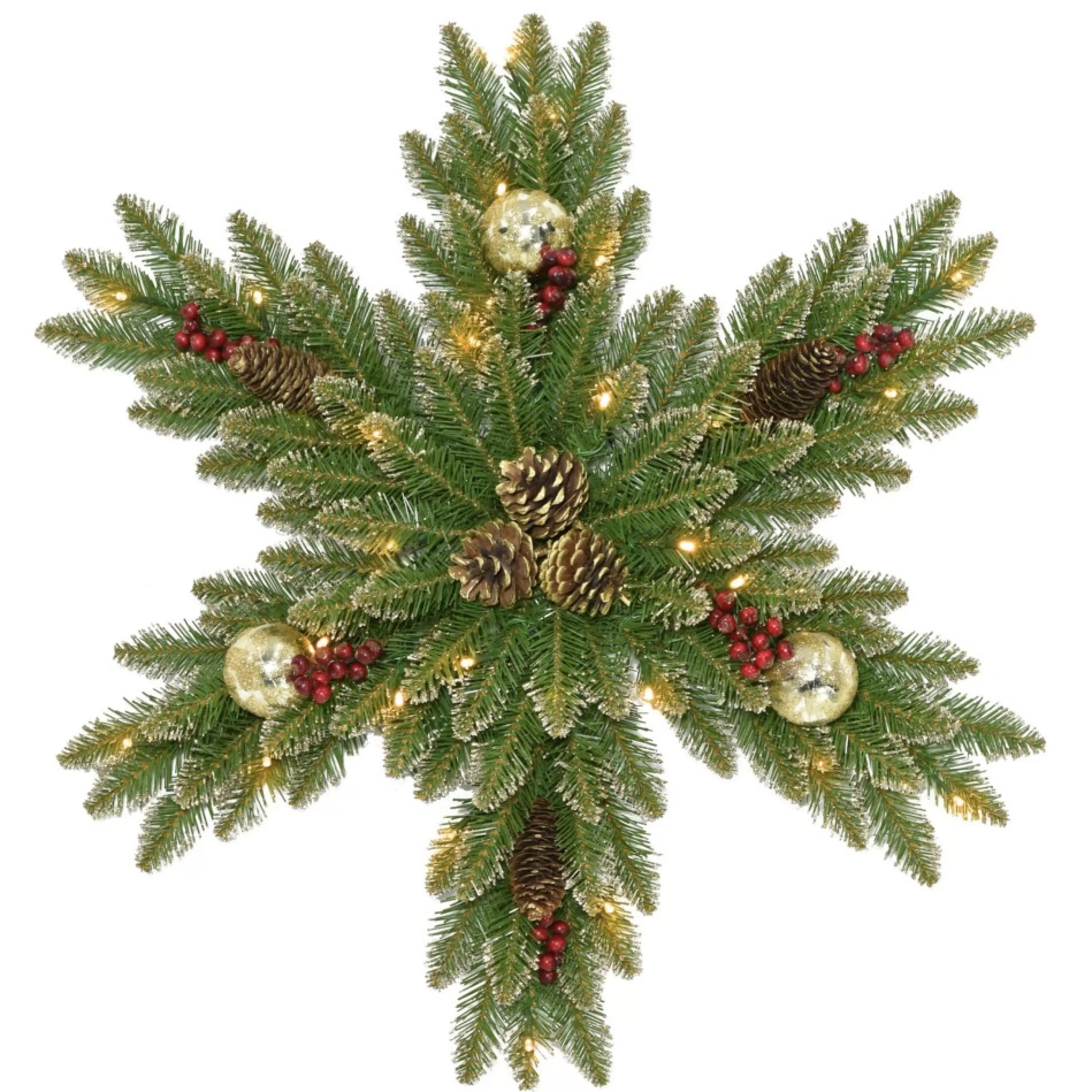 Specialty Wreaths*National Tree Company 32" Pre-Lit Glittery Gold Dunhill Fir Snowflake Wreath