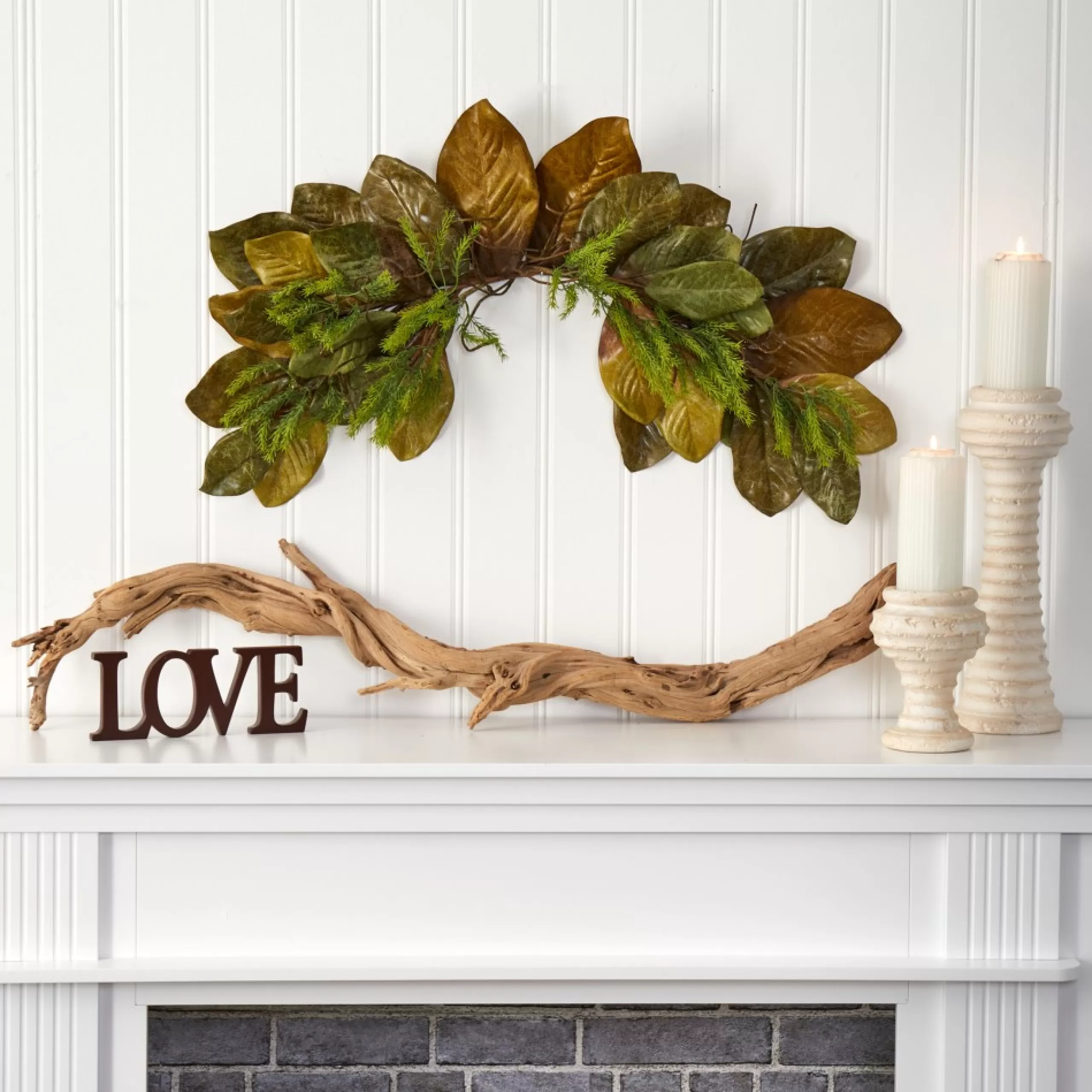 Unlit Swags*Nearly Natural 35" Fall Magnolia Leaf Artificial Swag, Unlit