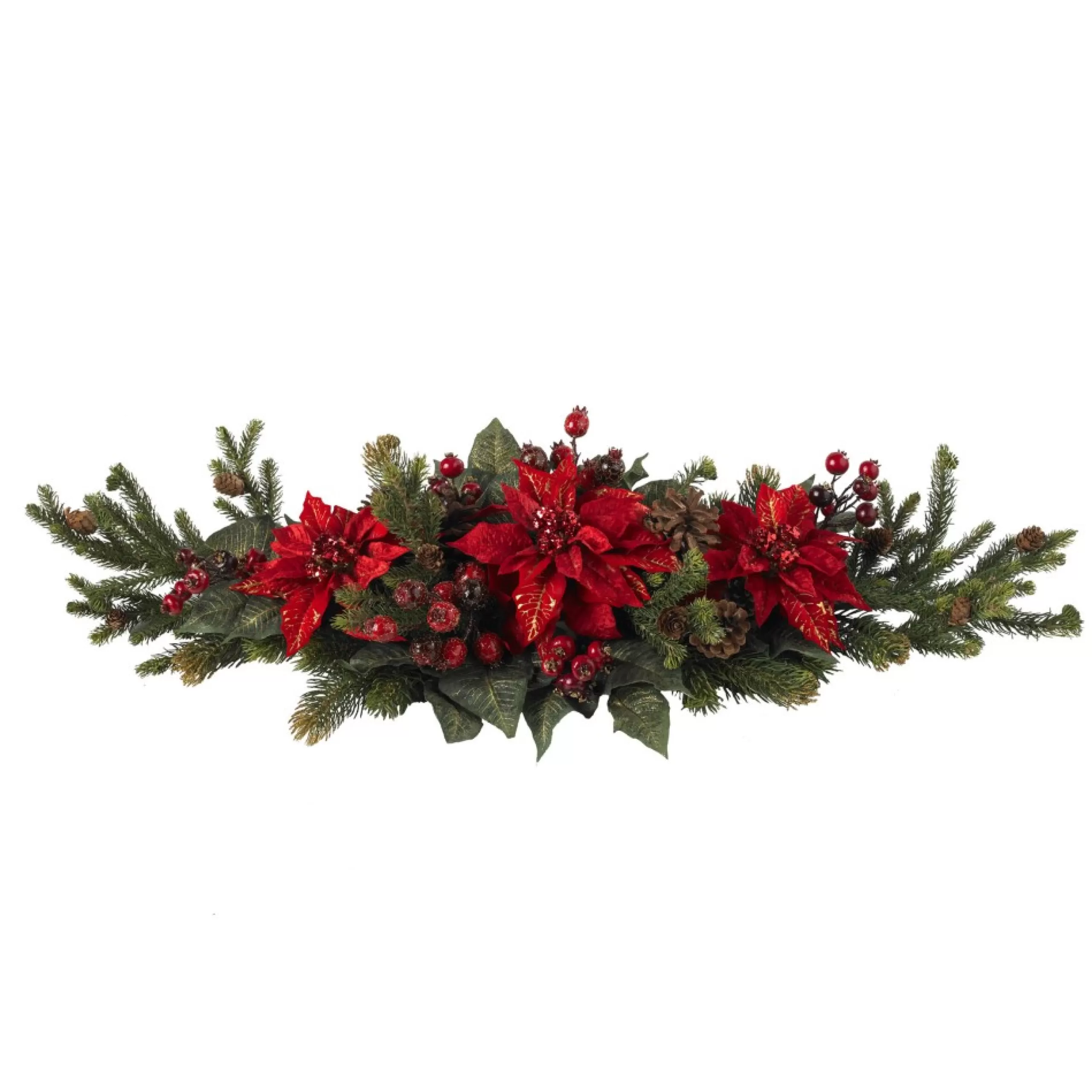 Floral*Nearly Natural 36" Poinsettia And Berries Artificial Floral Christmas Centerpiece