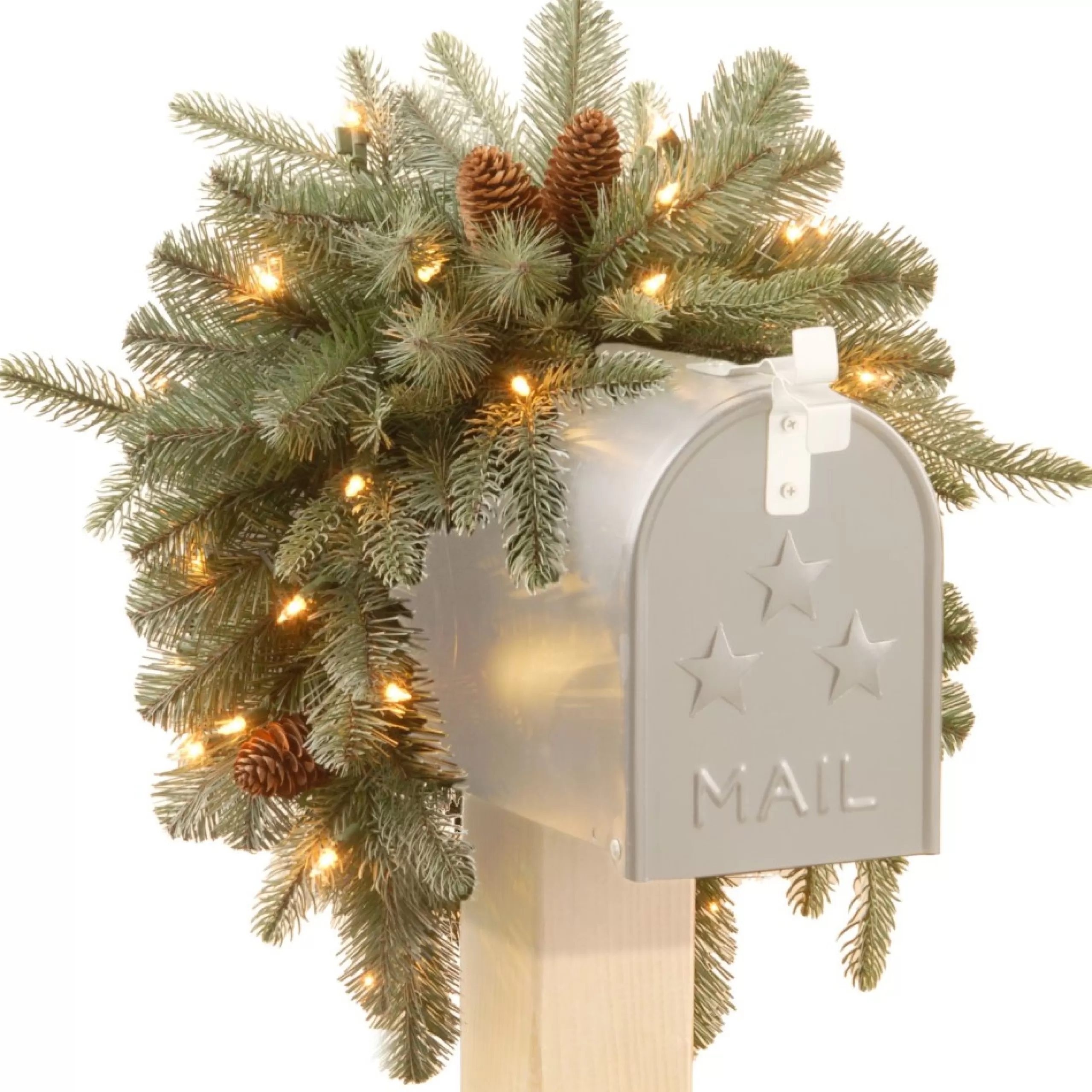 Pre-Lit Swags*National Tree Company 36" Pre-Lit Arctic Spruce Mailbox Swag, Clear Led Lights