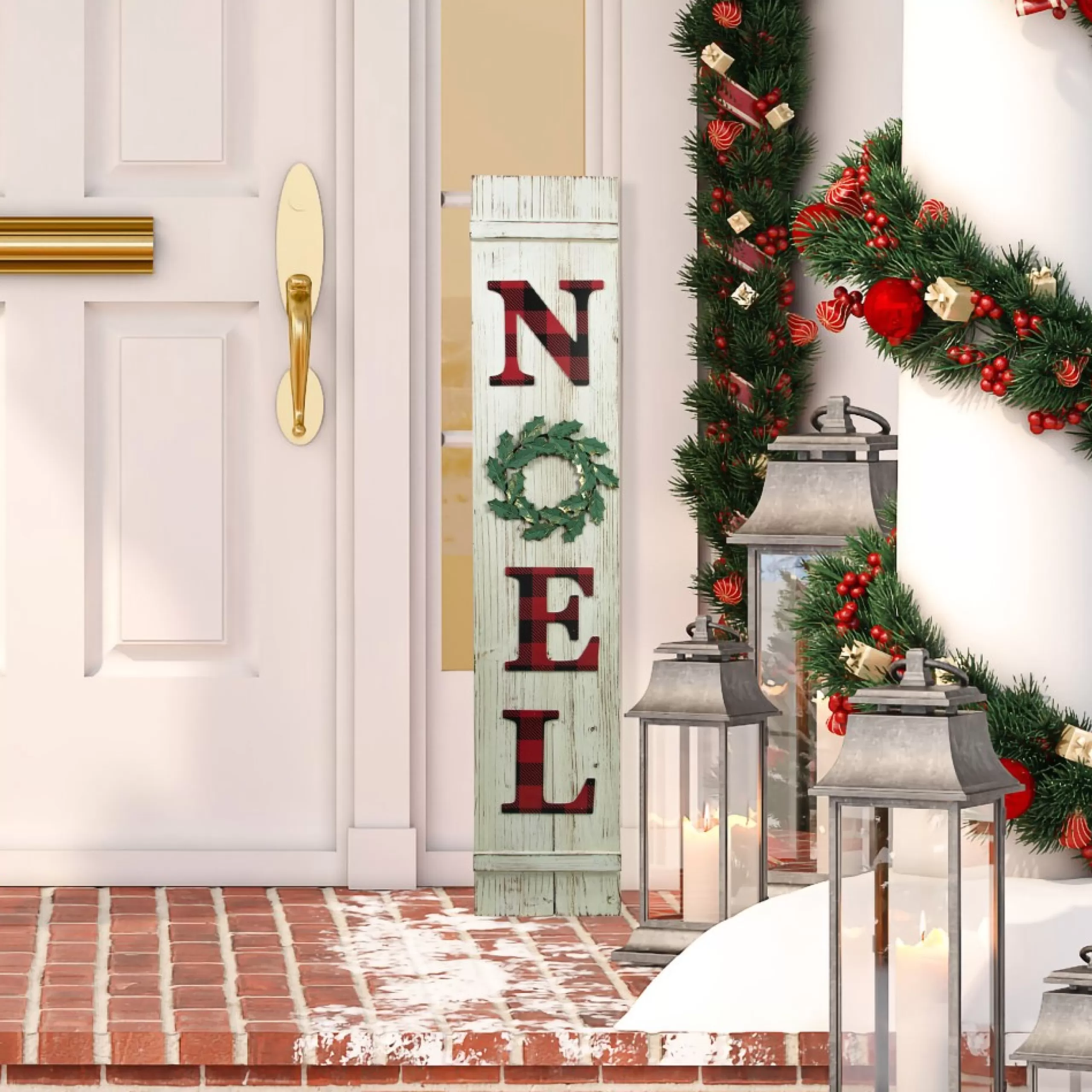 Signs & Plaques*Northlight 47.5" Red Buffalo Plaid Wooden Noel Christmas Wall Sign