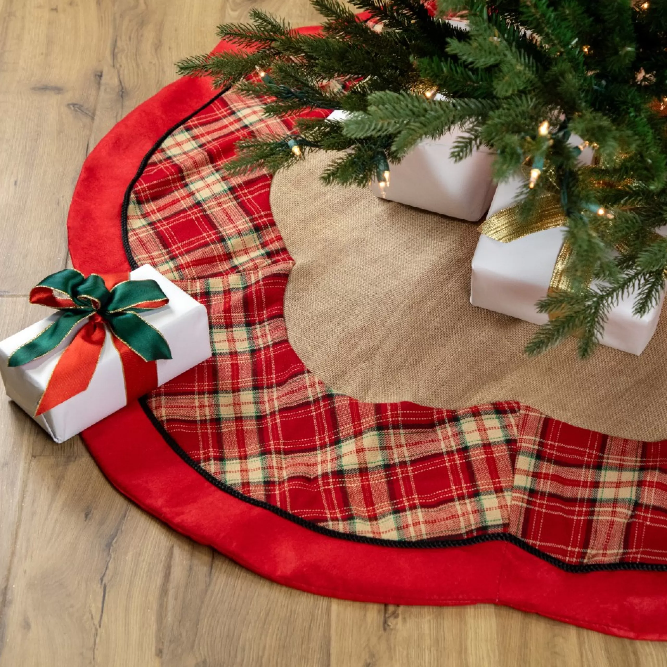 48 Inch And Smaller*Northlight 48" Burlap And Red Plaid Christmas Tree Skirt