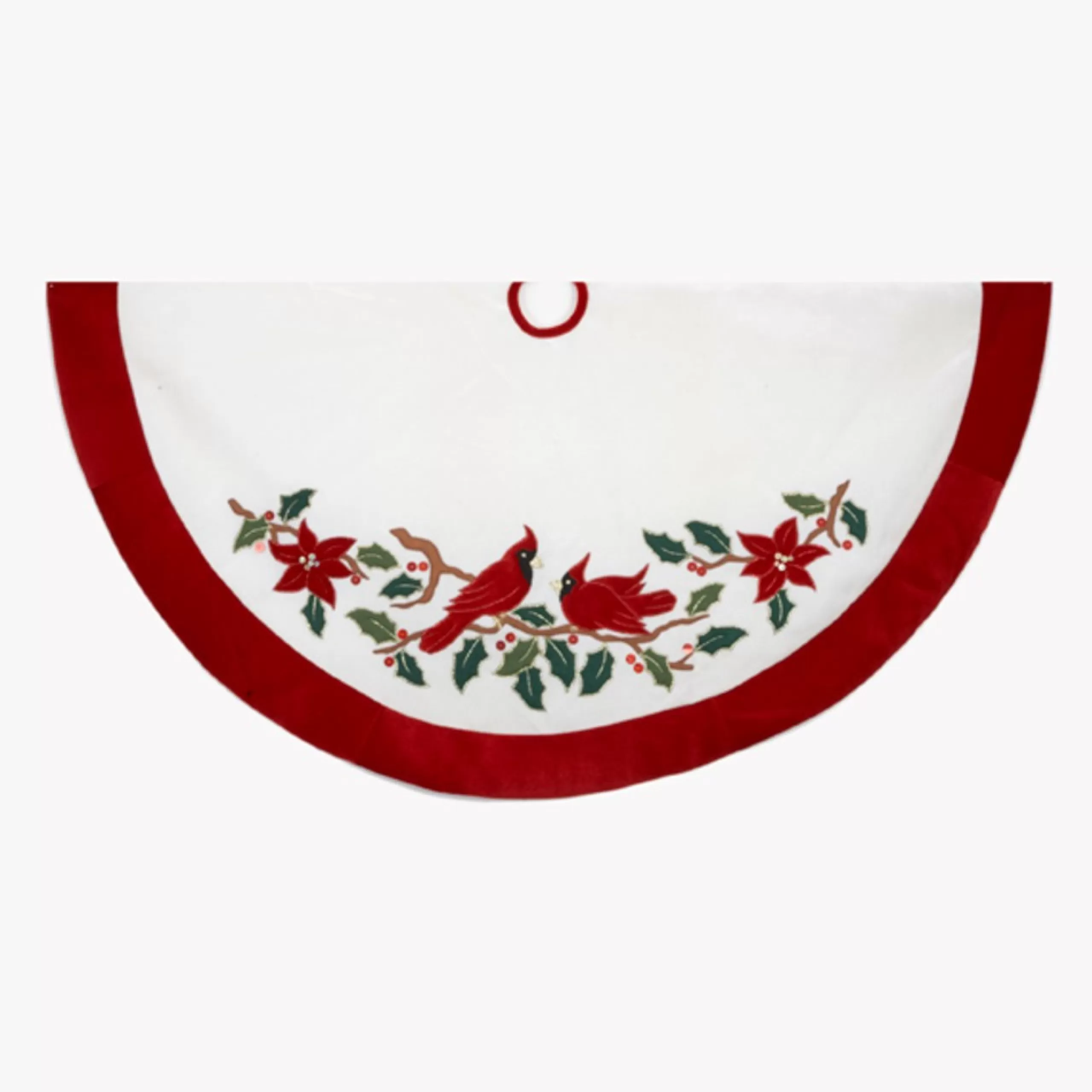 48 Inch And Smaller*KSA 48" Christmas Traditions White Velevet And Cardinal Patternedtree Skirt