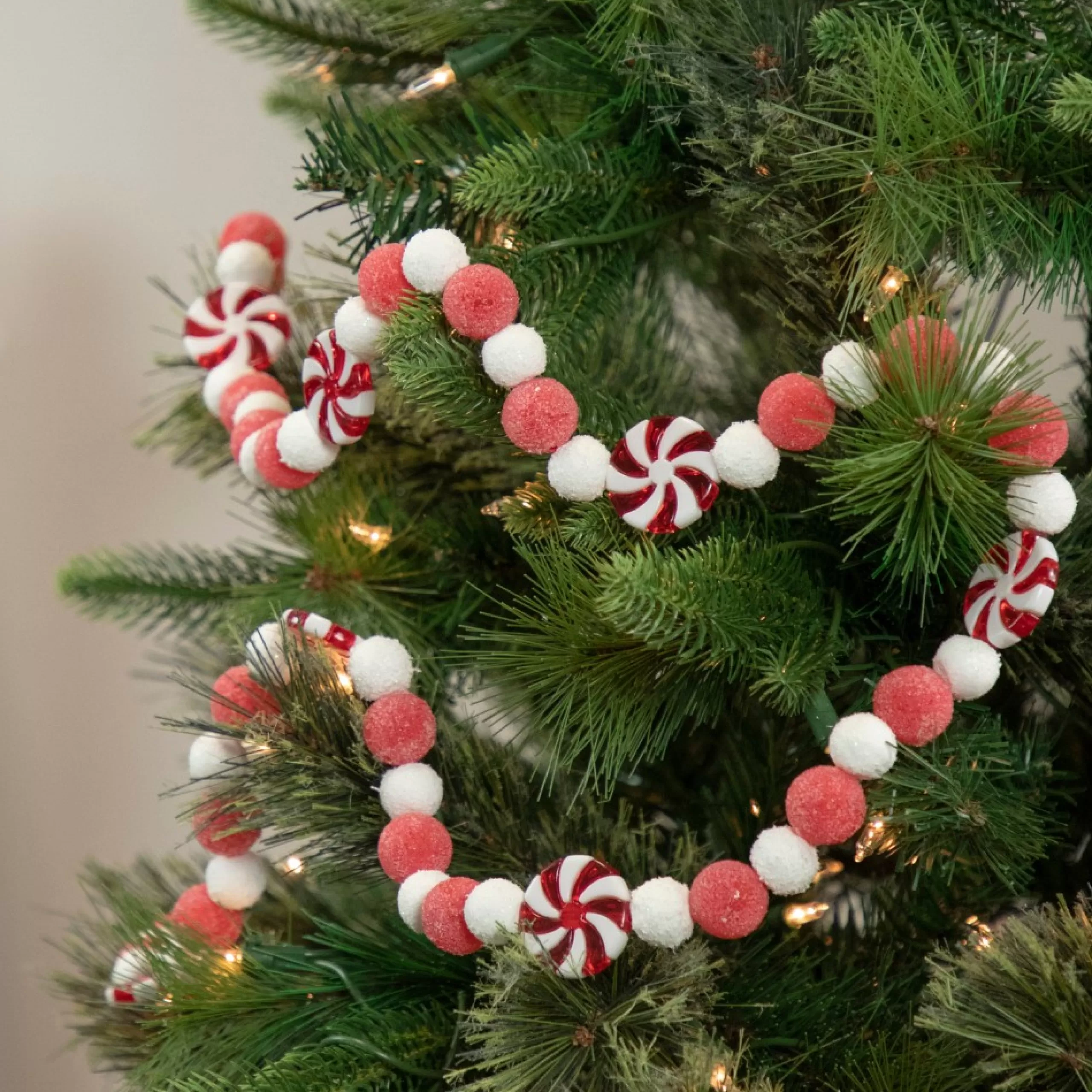 Beaded Garland*Northlight 4' Peppermint Candy Beaded Christmas Garland - Unlit