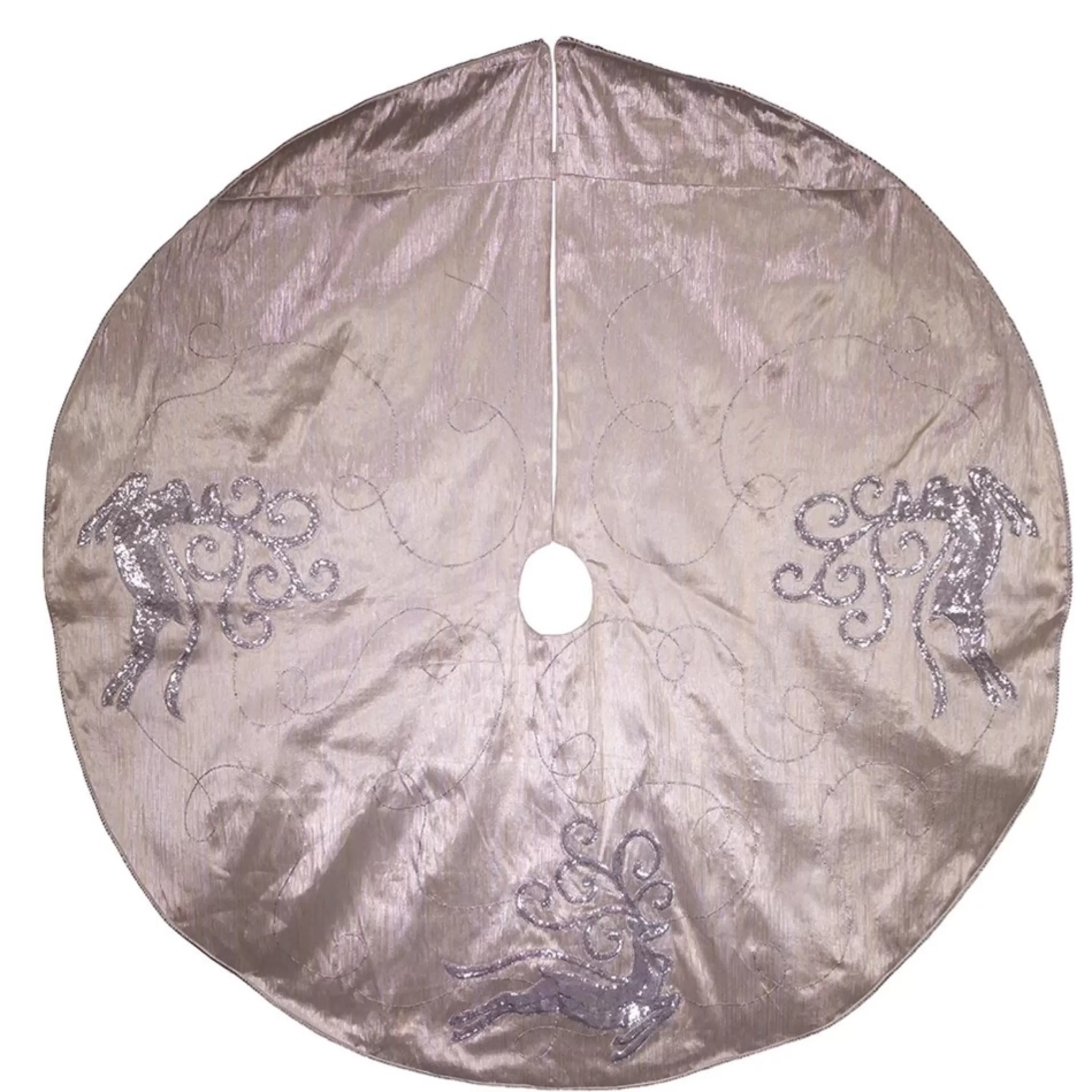 50 Inch And Larger*KSA 50" Gold And Silver Christmas Tree Skirt With Reindeer