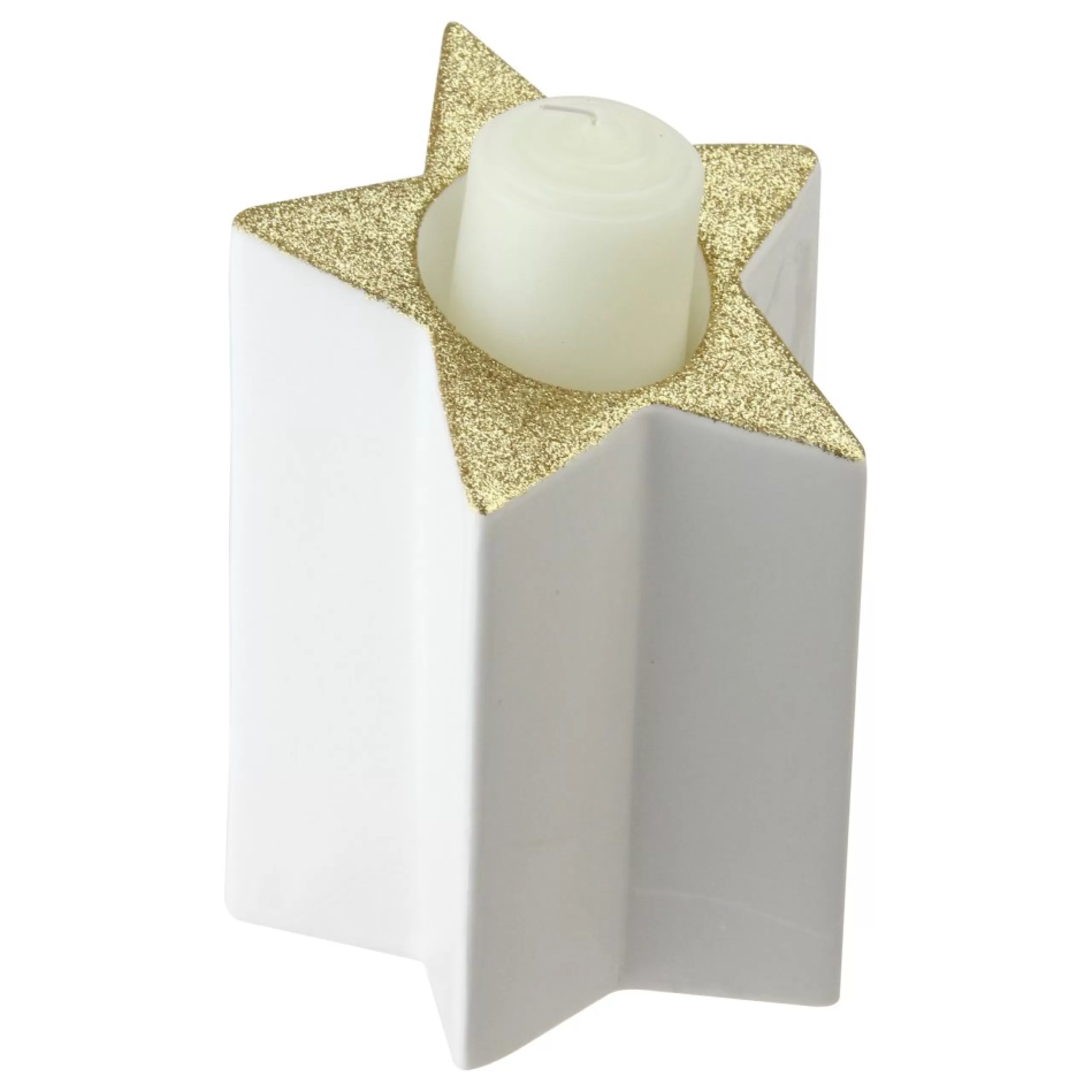 Candles & Holders*Northlight 6.25" Champagne Gold And White Glittered Candle Holder