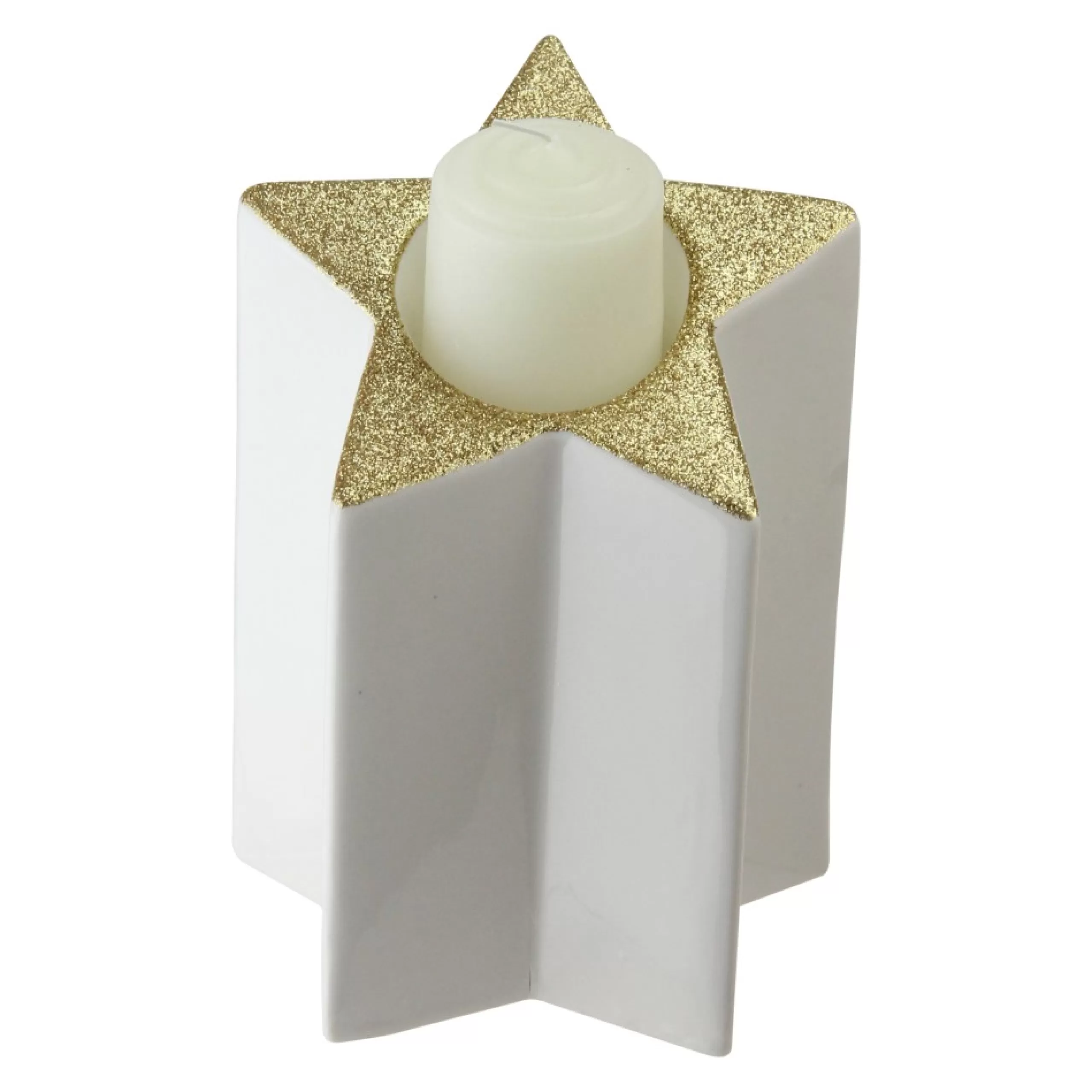 Candles & Holders*Northlight 6.25" Champagne Gold And White Glittered Candle Holder