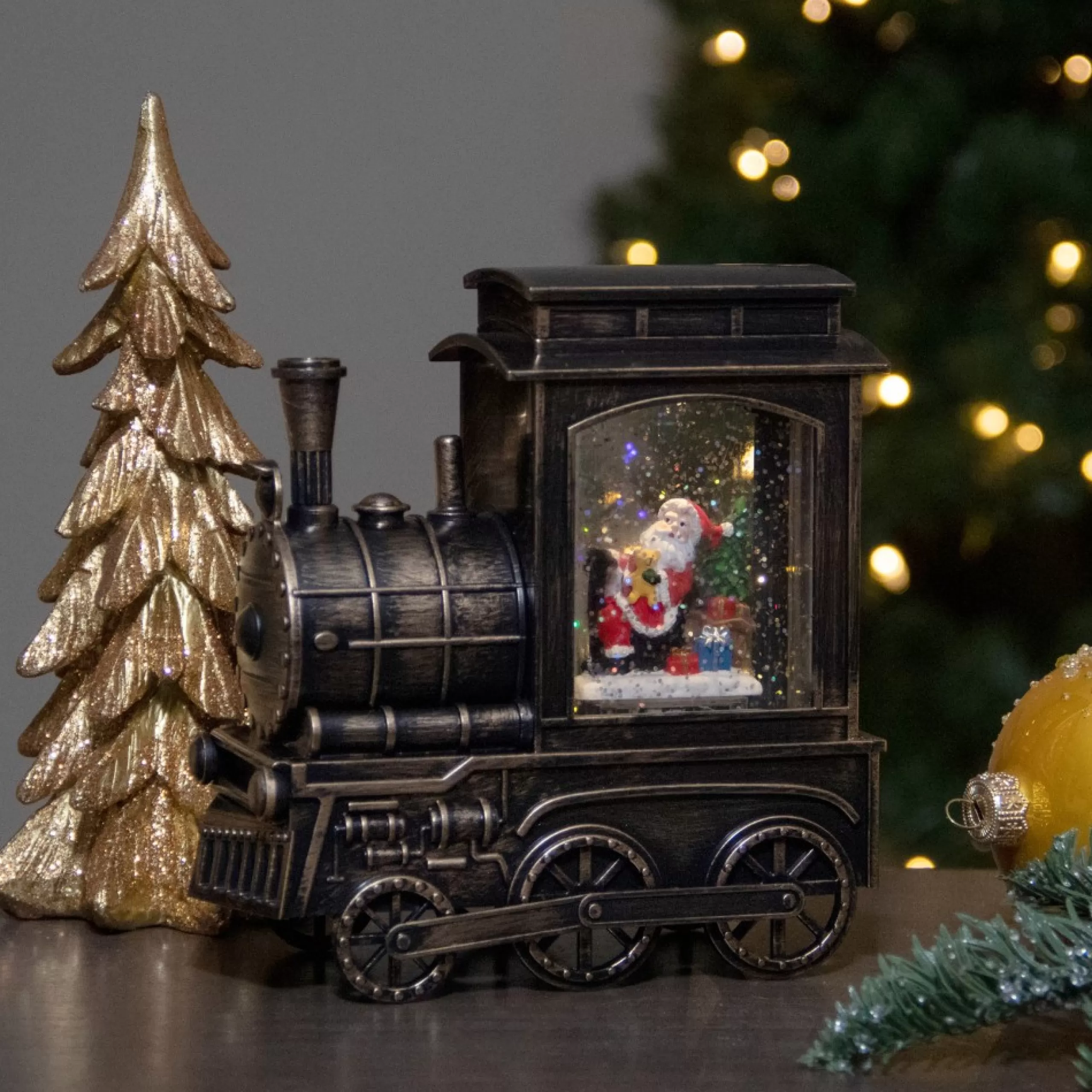 Snow Globes*Northlight 6.75" Lighted Black Train Christmas Snow Globe With Santa