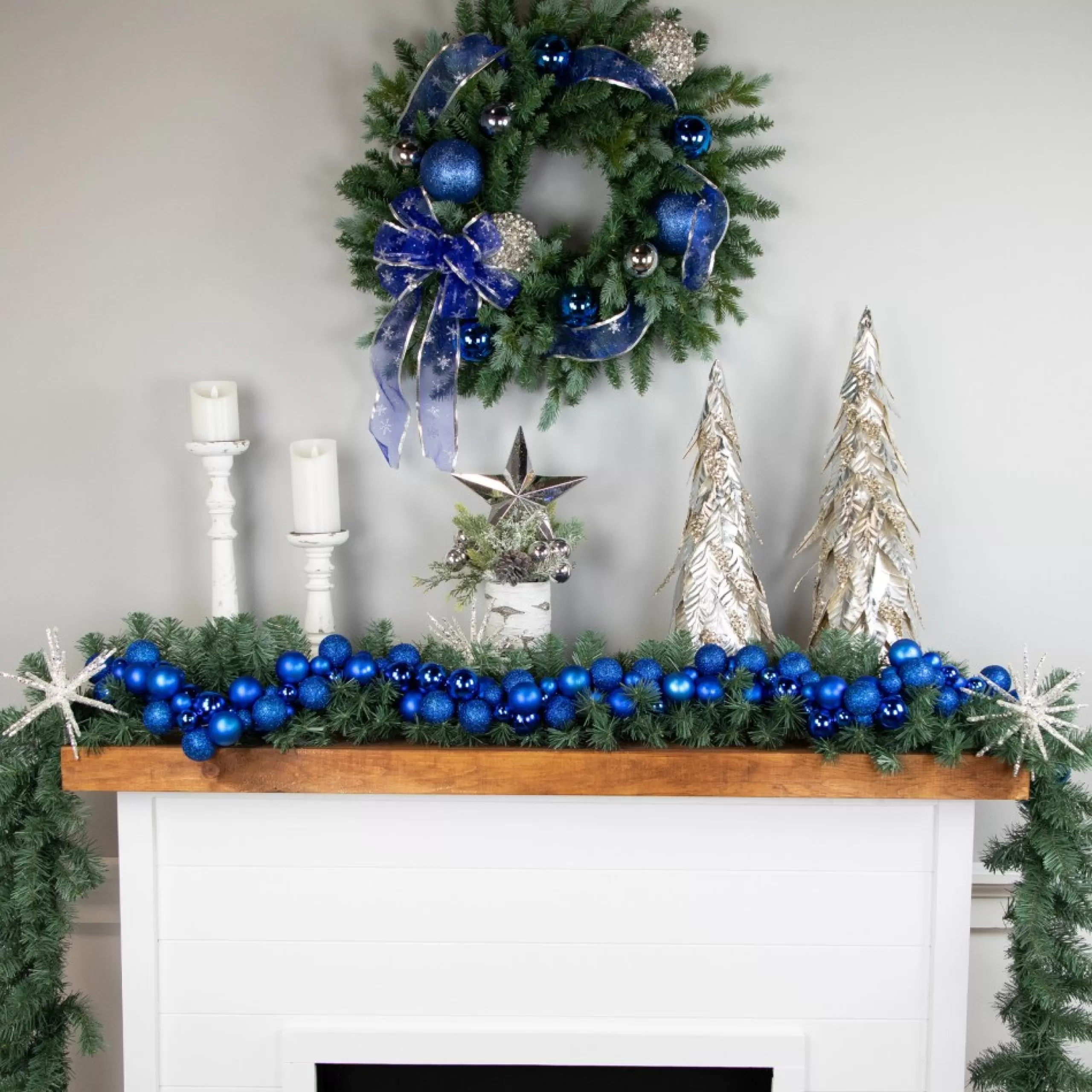 Shatterproof Ball Garland*Northlight 6' Blue 3-Finish Shatterproof Ball Christmas Garland