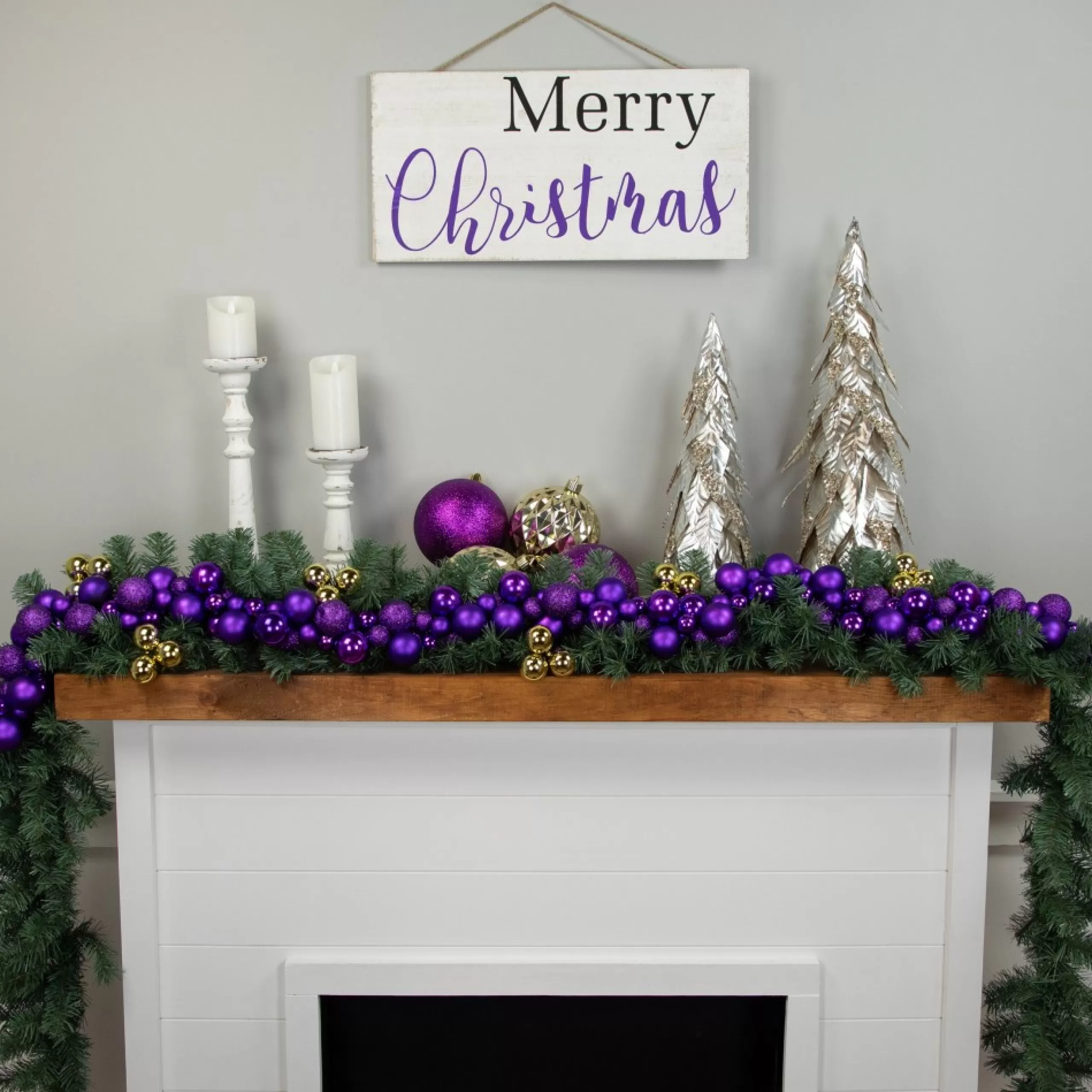 Shatterproof Ball Garland*Northlight 6' Purple 3-Finish Shatterproof Ball Christmas Garland