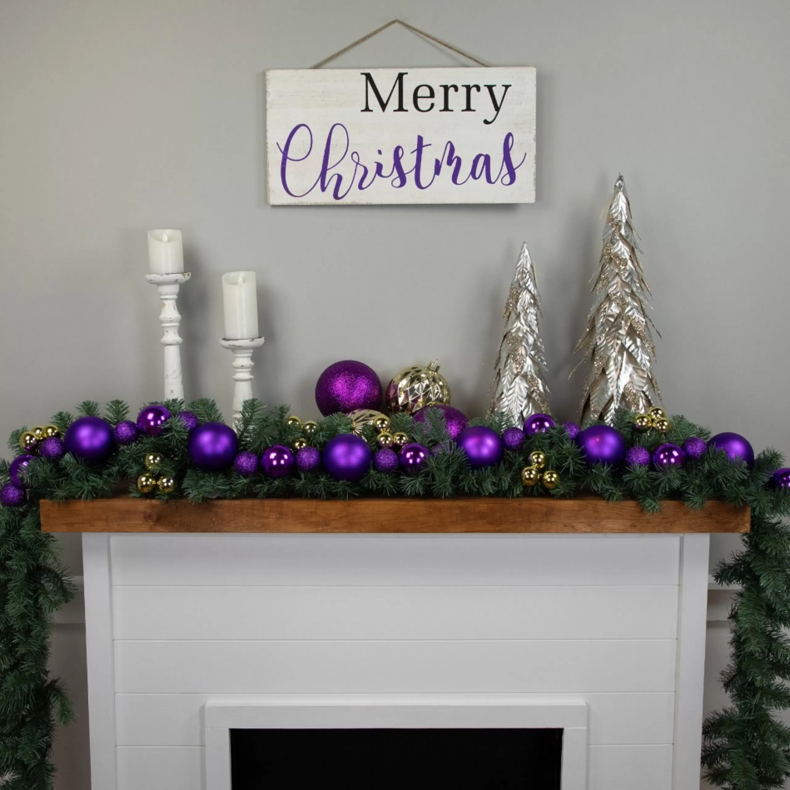 Shatterproof Ball Garland*Northlight 6' Purple Shatterproof Ball 3-Finish Christmas Garland